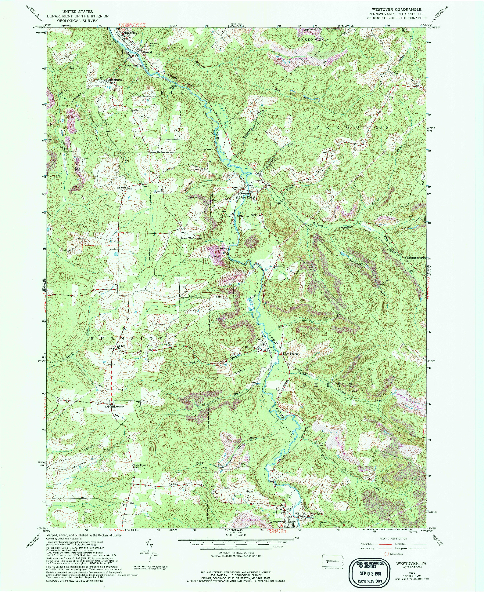 USGS 1:24000-SCALE QUADRANGLE FOR WESTOVER, PA 1959
