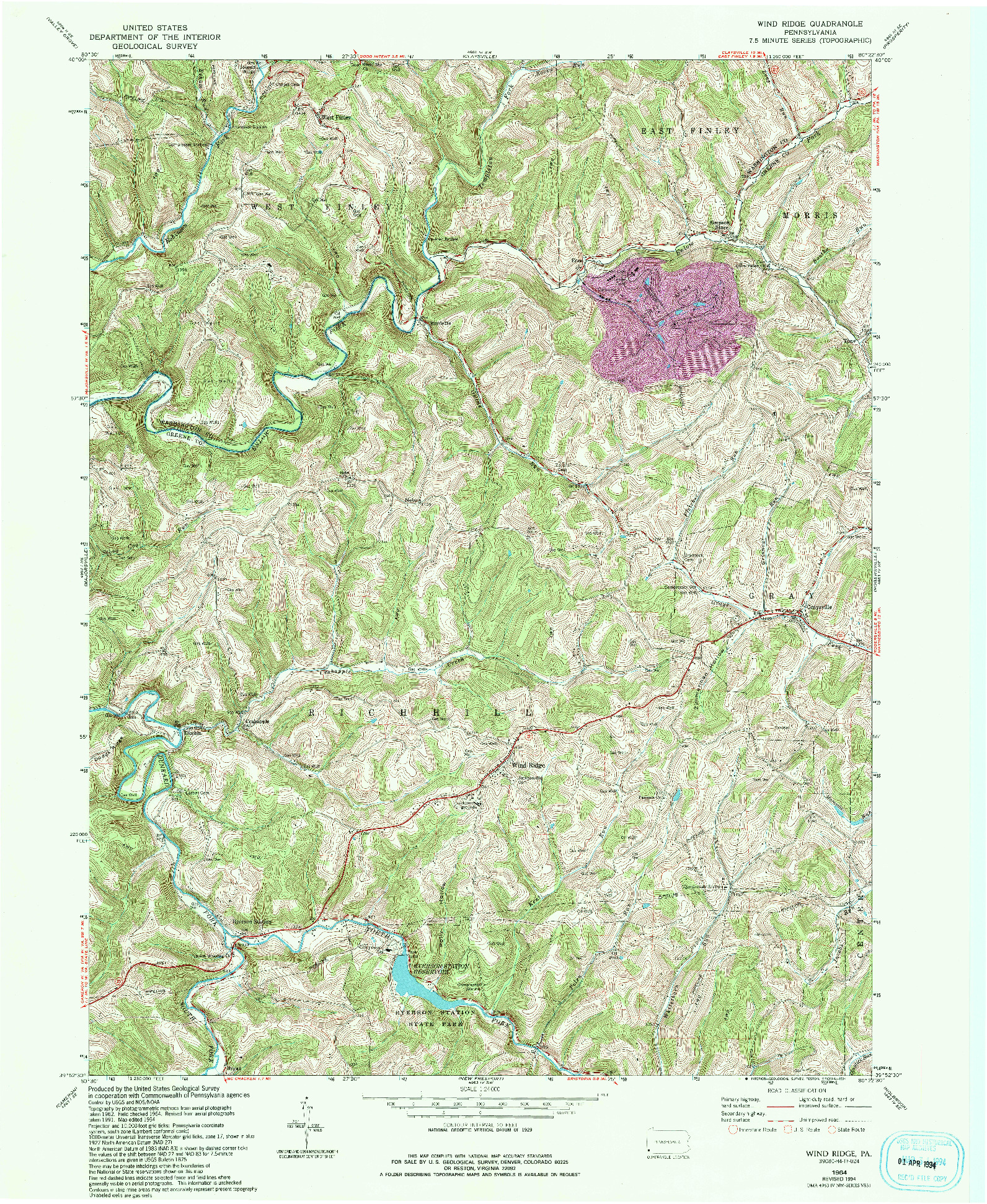 USGS 1:24000-SCALE QUADRANGLE FOR WIND RIDGE, PA 1964