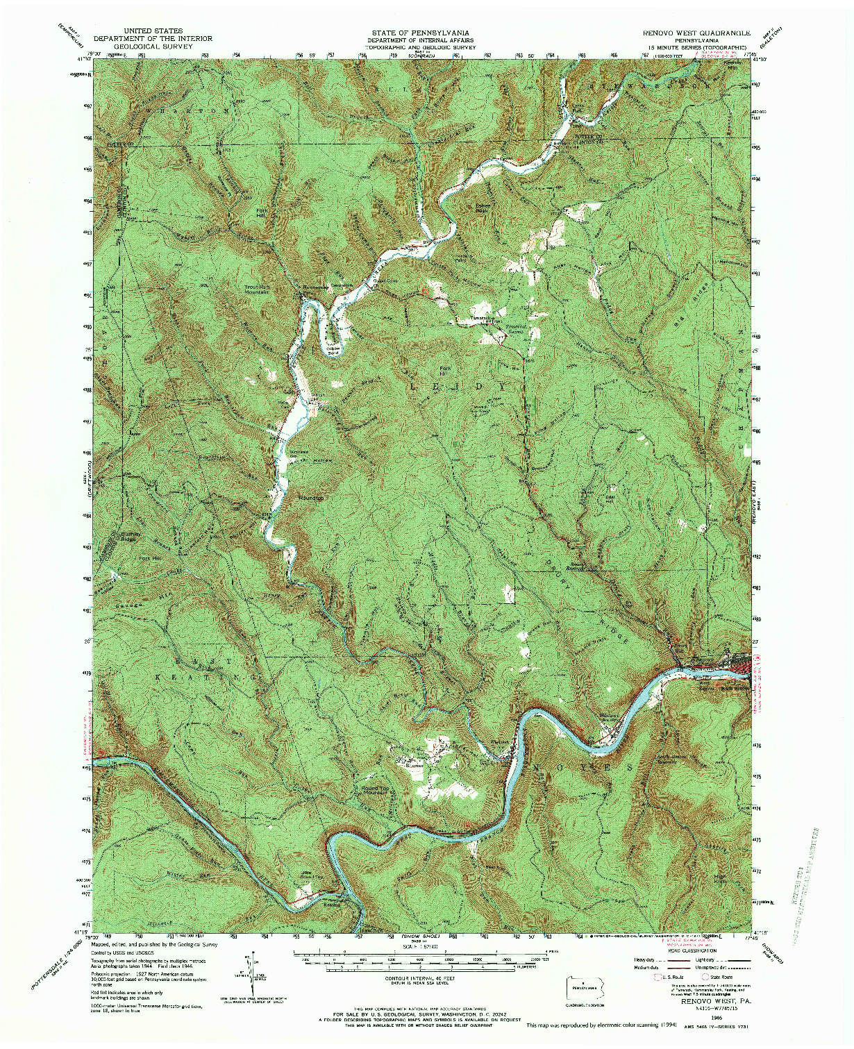 USGS 1:62500-SCALE QUADRANGLE FOR RENOVO WEST, PA 1946