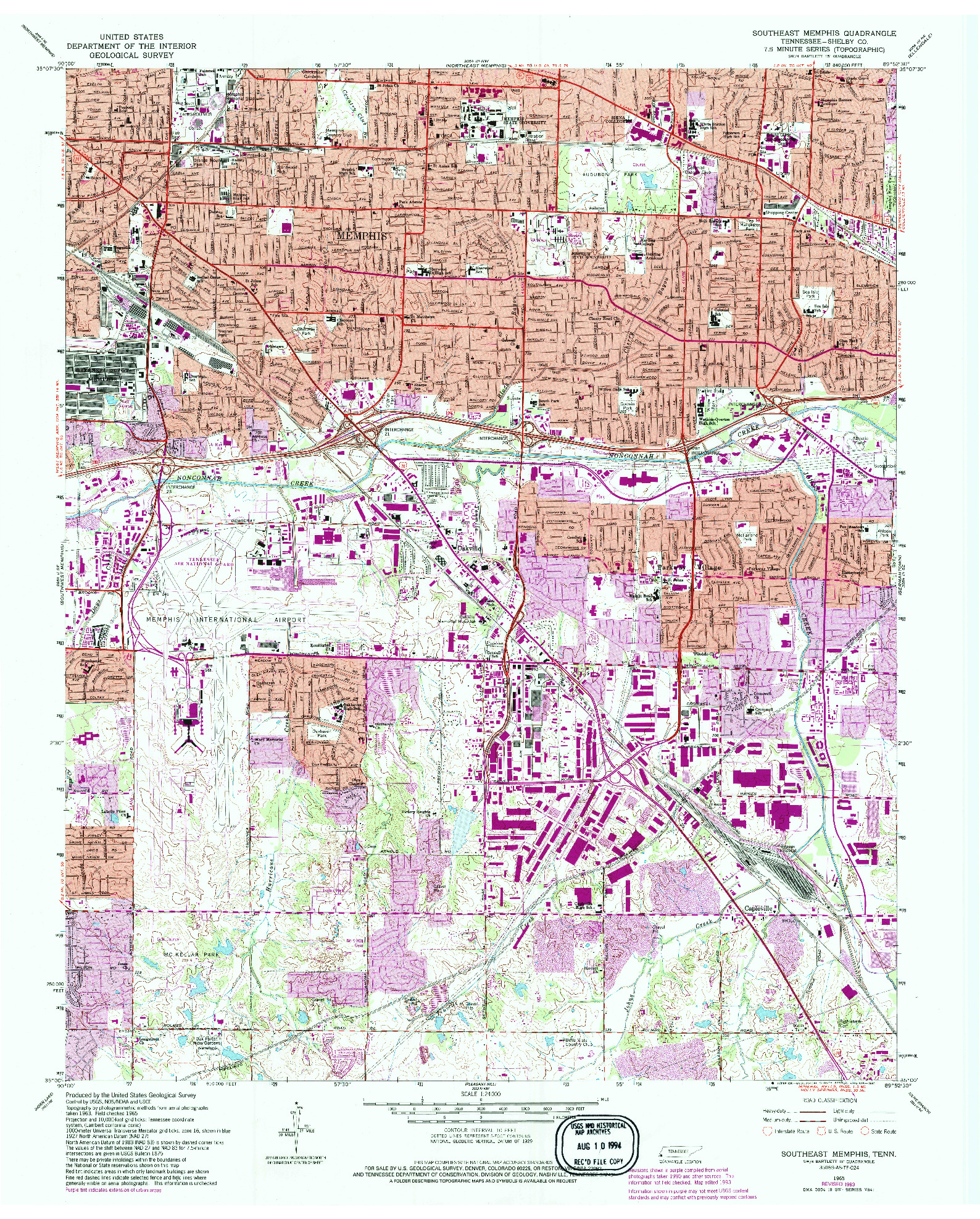 USGS 1:24000-SCALE QUADRANGLE FOR SOUTHEAST MEMPHIS, TN 1965