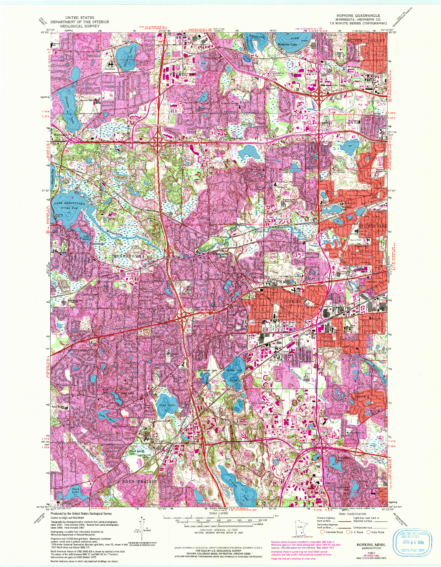 USGS 1:24000-SCALE QUADRANGLE FOR HOPKINS, MN 1967