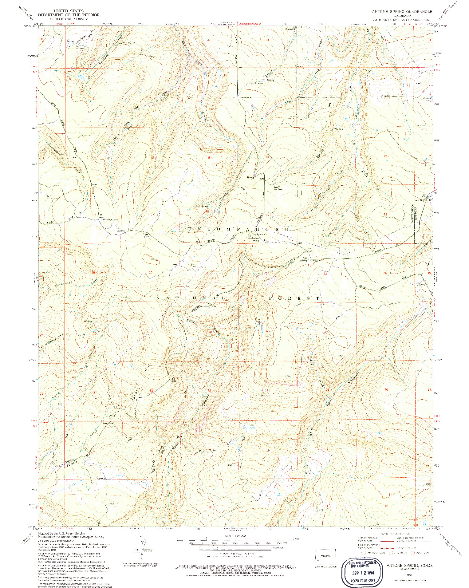 USGS 1:24000-SCALE QUADRANGLE FOR ANTONE SPRING, CO 1994