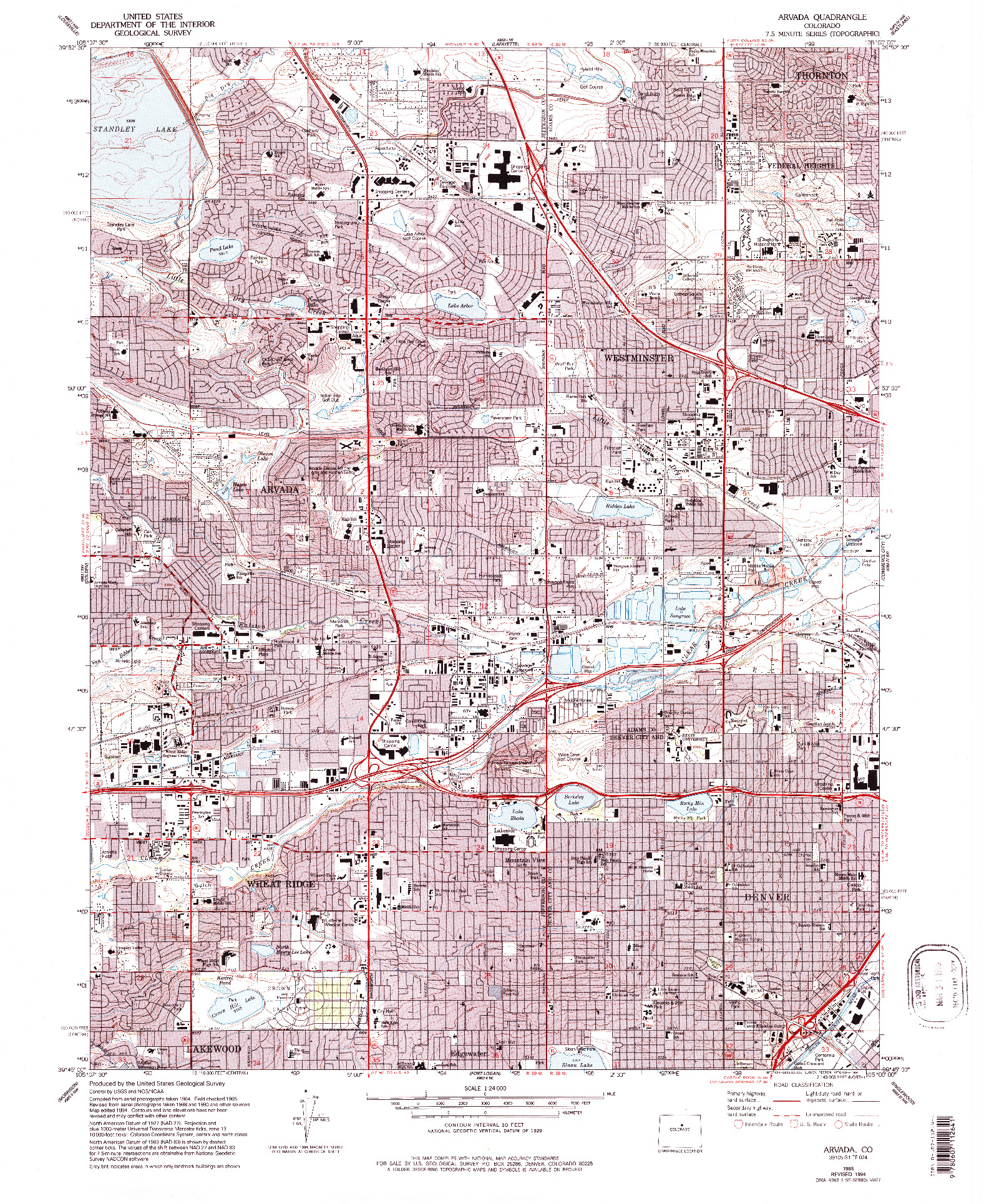 USGS 1:24000-SCALE QUADRANGLE FOR ARVADA, CO 1965