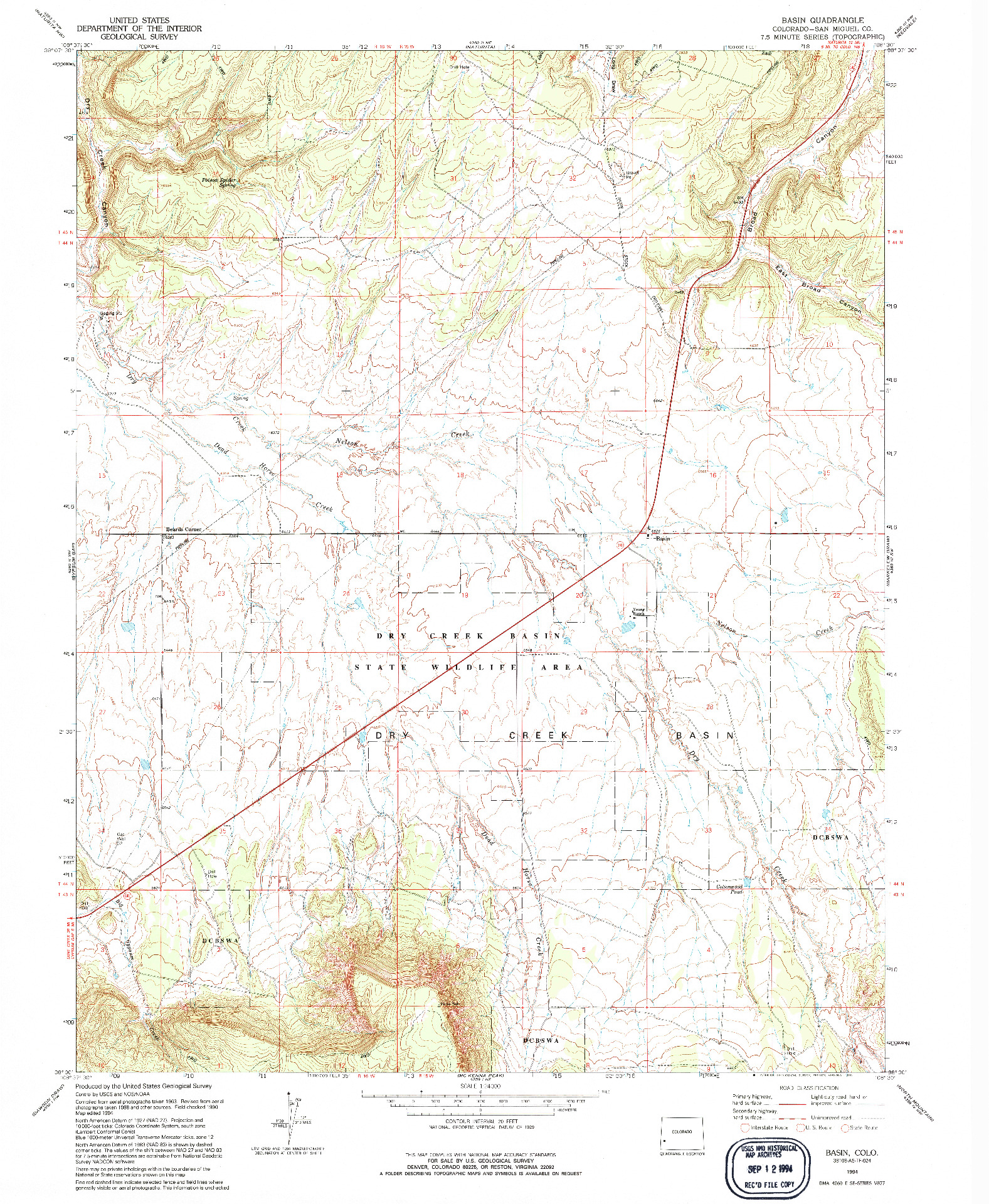 USGS 1:24000-SCALE QUADRANGLE FOR BASIN, CO 1994