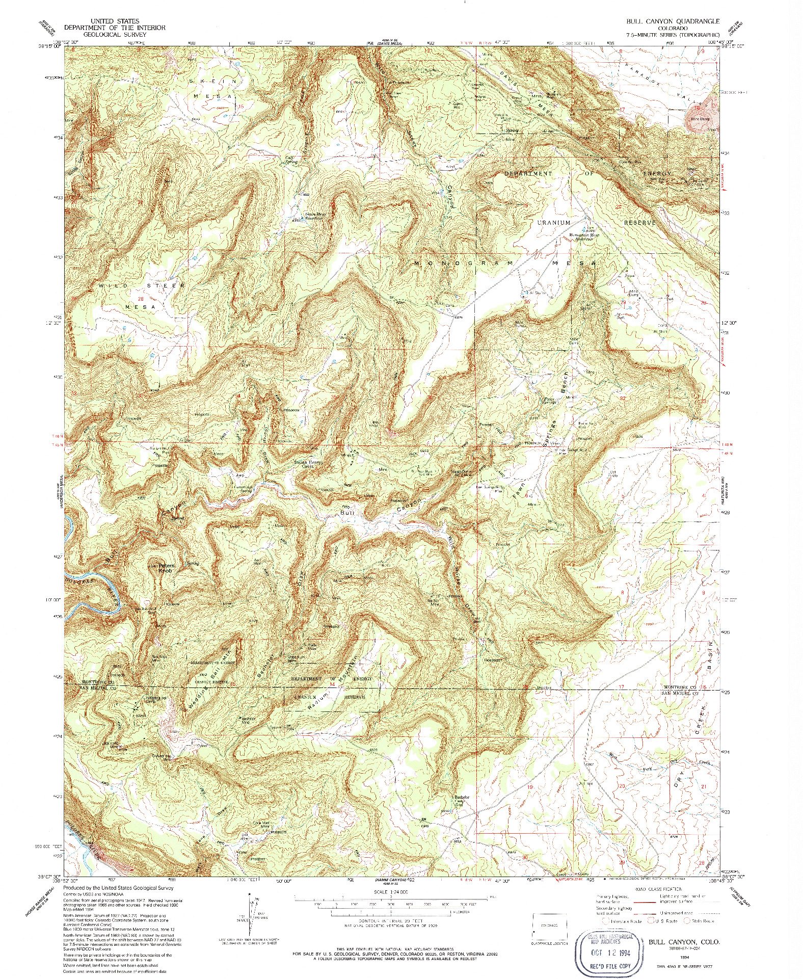 USGS 1:24000-SCALE QUADRANGLE FOR BULL CANYON, CO 1994