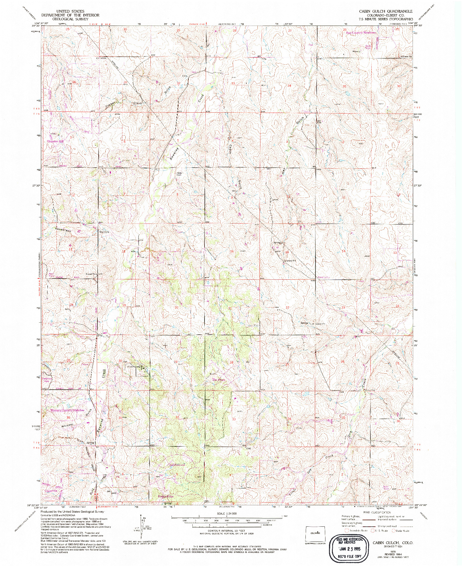 USGS 1:24000-SCALE QUADRANGLE FOR CABIN GULCH, CO 1970