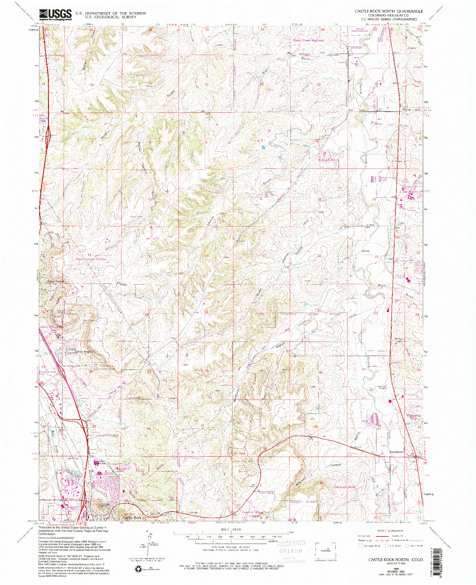 USGS 1:24000-SCALE QUADRANGLE FOR CASTLE ROCK NORTH, CO 1965