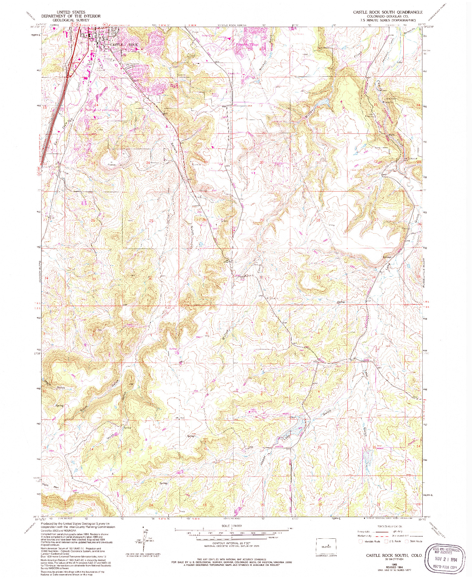 USGS 1:24000-SCALE QUADRANGLE FOR CASTLE ROCK SOUTH, CO 1965