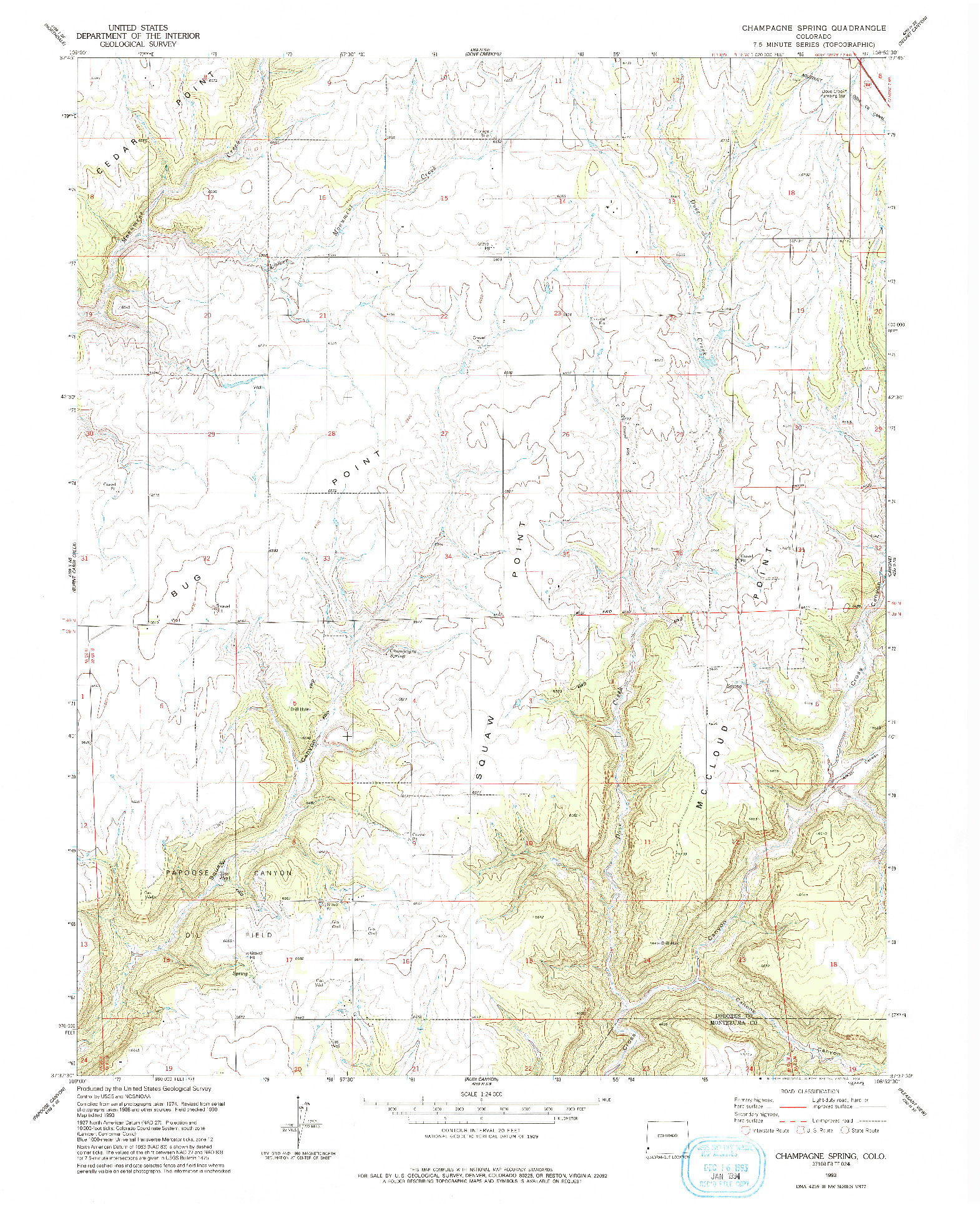USGS 1:24000-SCALE QUADRANGLE FOR CHAMPAGNE SPRING, CO 1993