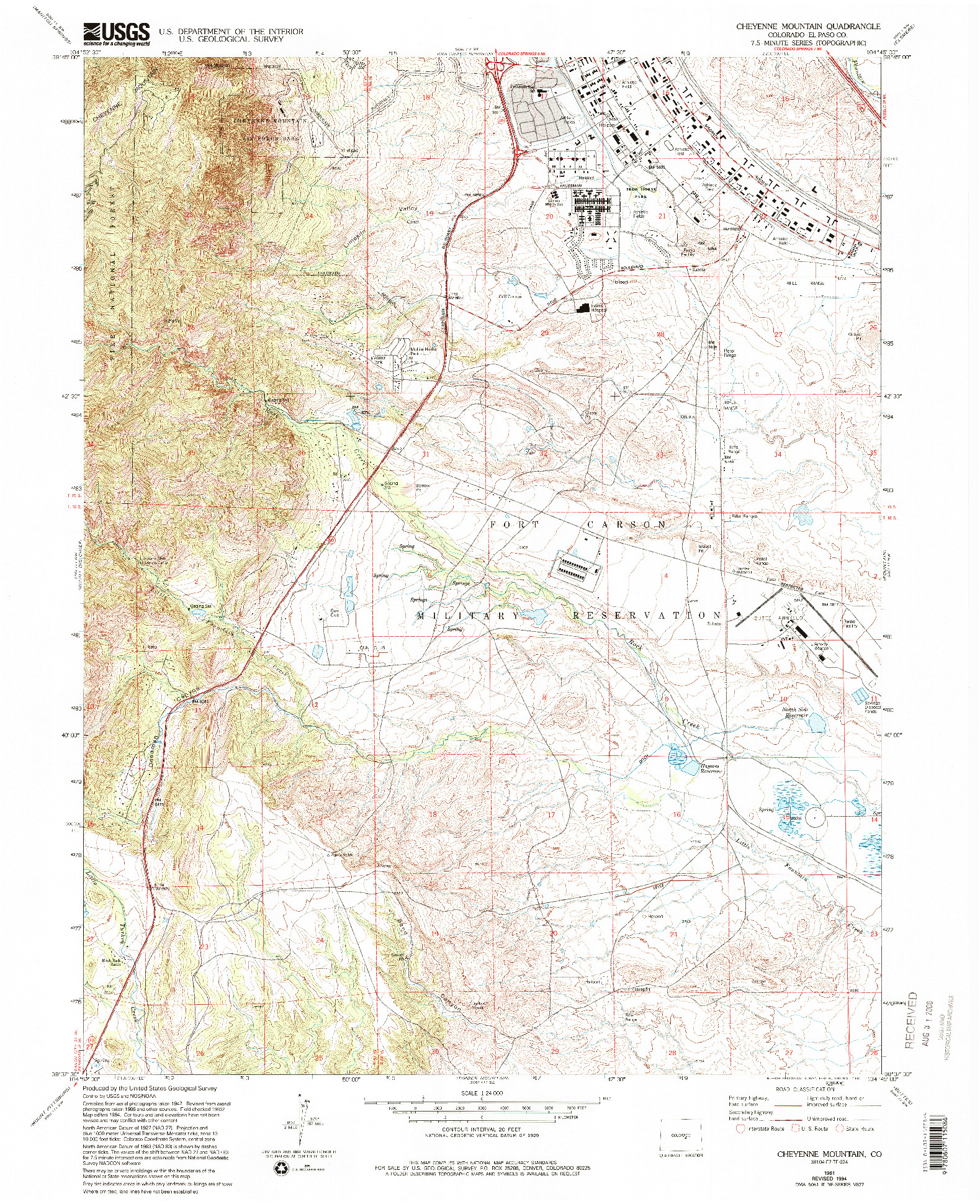 USGS 1:24000-SCALE QUADRANGLE FOR CHEYENNE MOUNTAIN, CO 1961