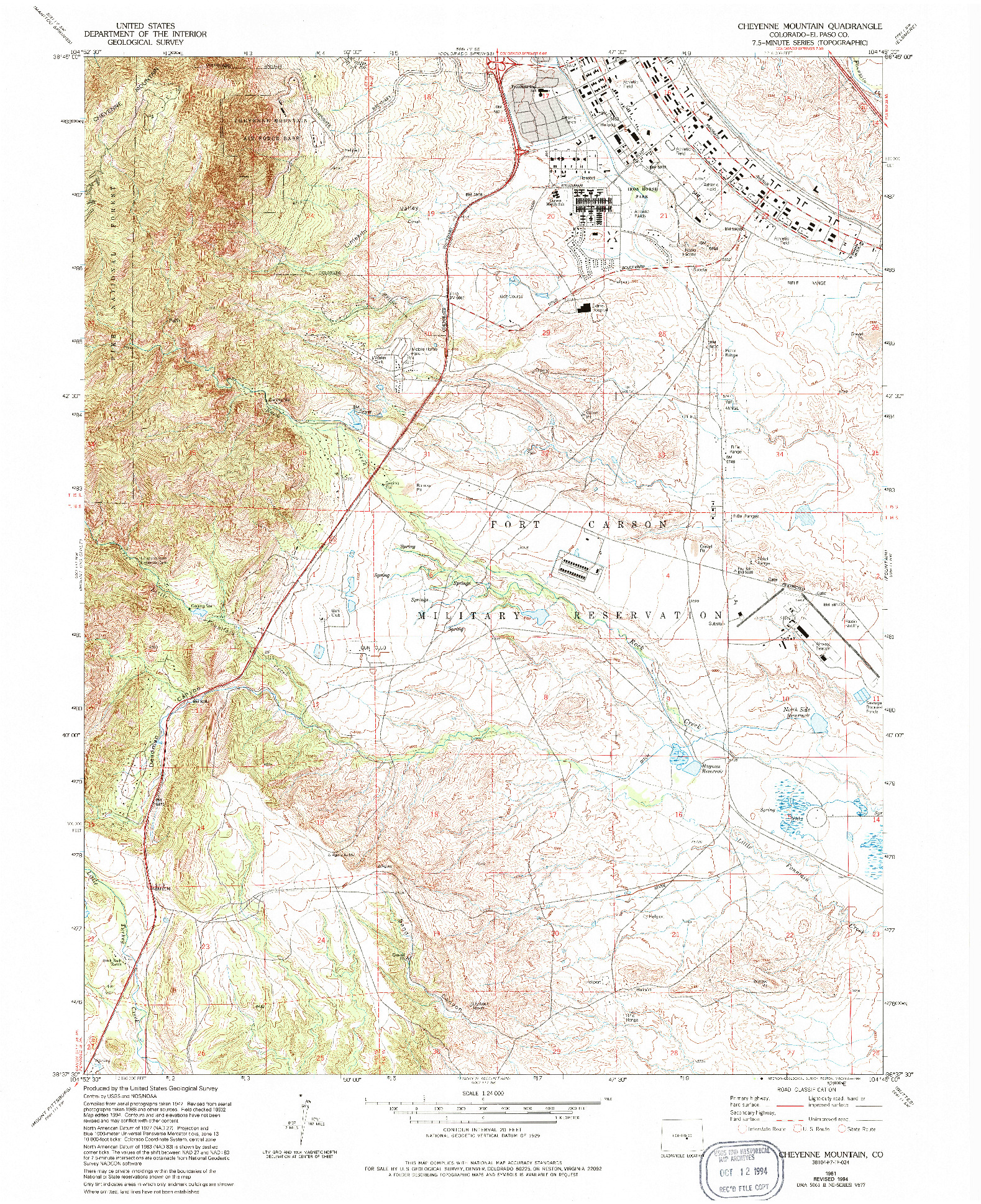 USGS 1:24000-SCALE QUADRANGLE FOR CHEYENNE MOUNTAIN, CO 1961