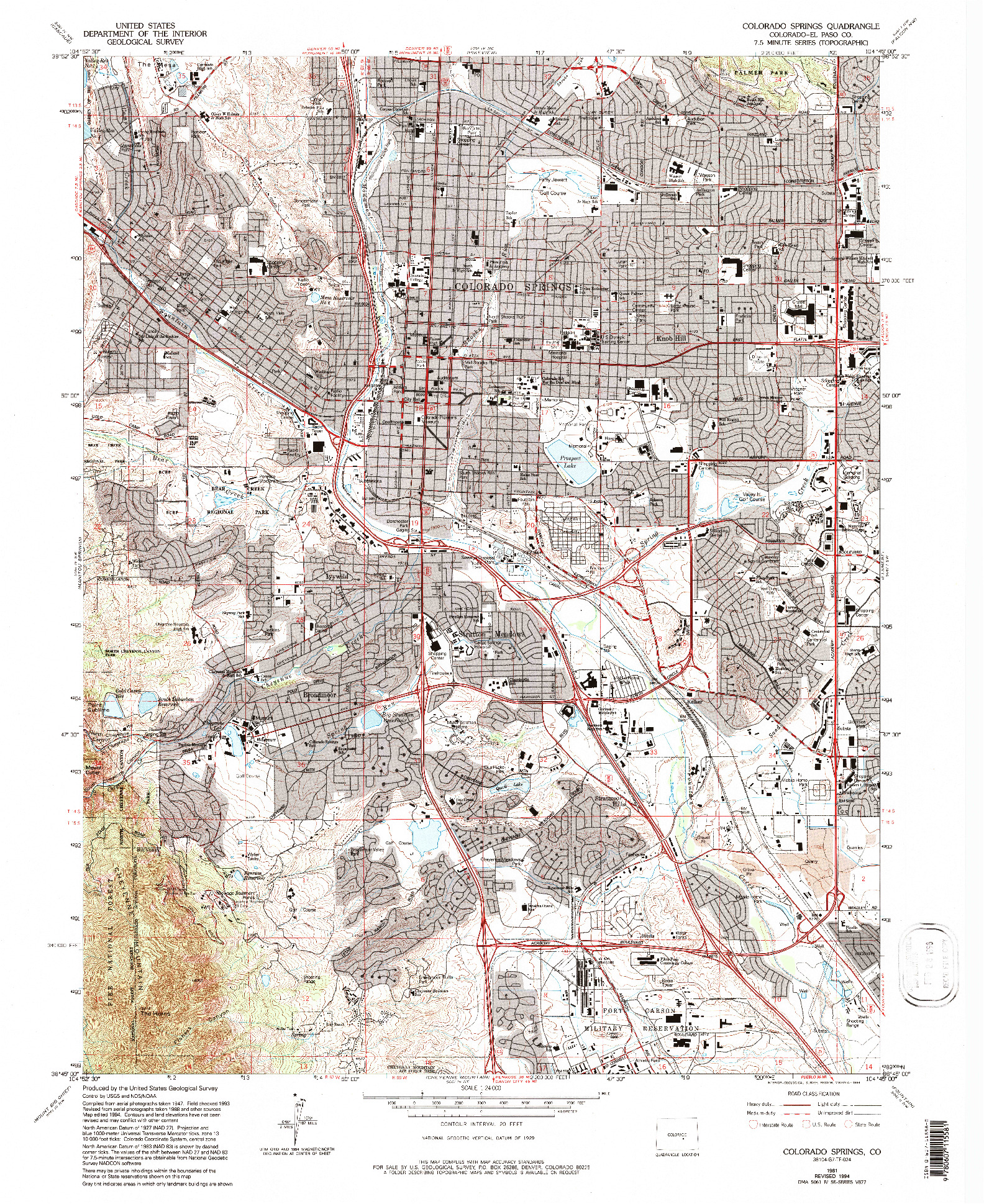 USGS 1:24000-SCALE QUADRANGLE FOR COLORADO SPRINGS, CO 1961