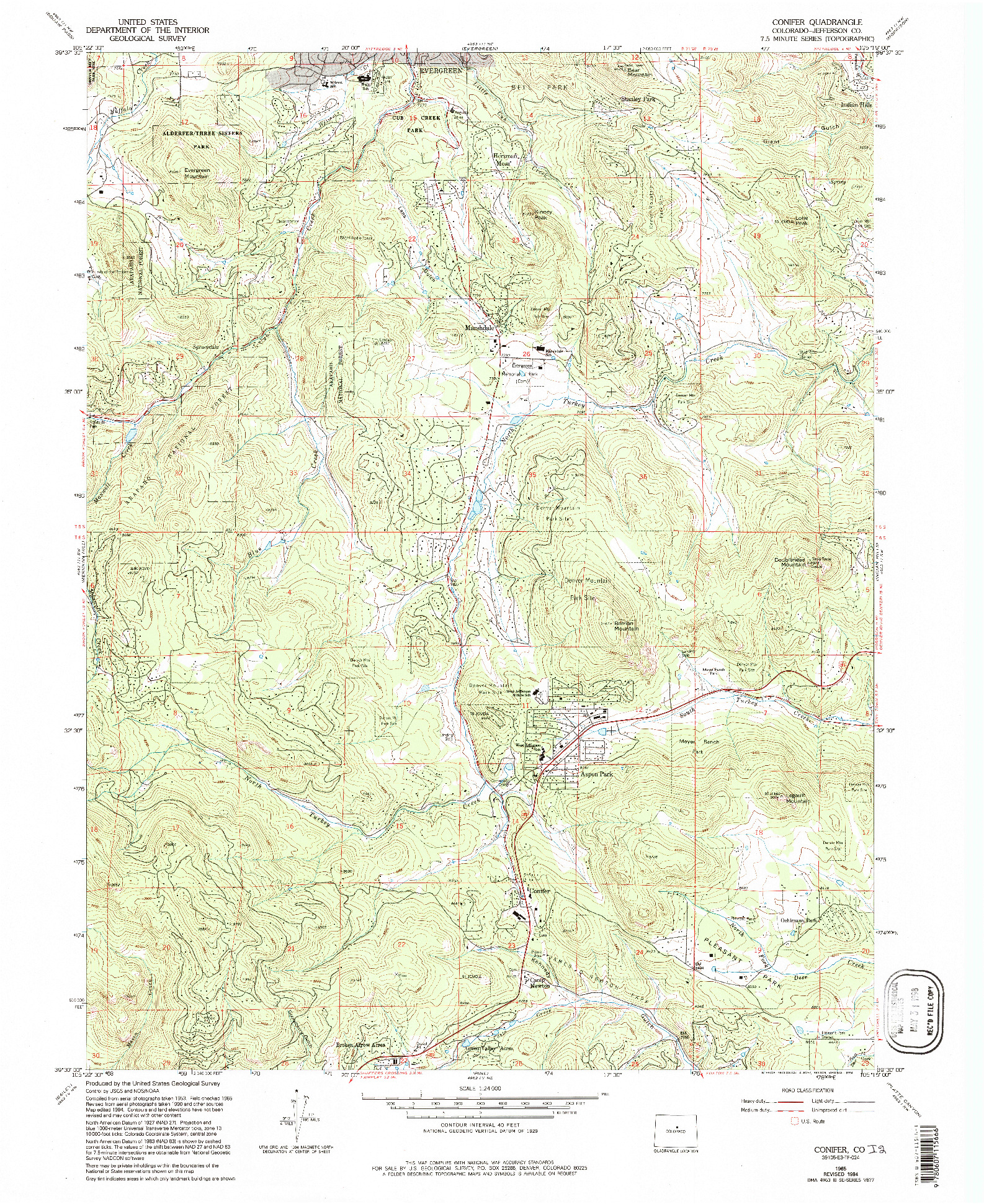 USGS 1:24000-SCALE QUADRANGLE FOR CONIFER, CO 1965