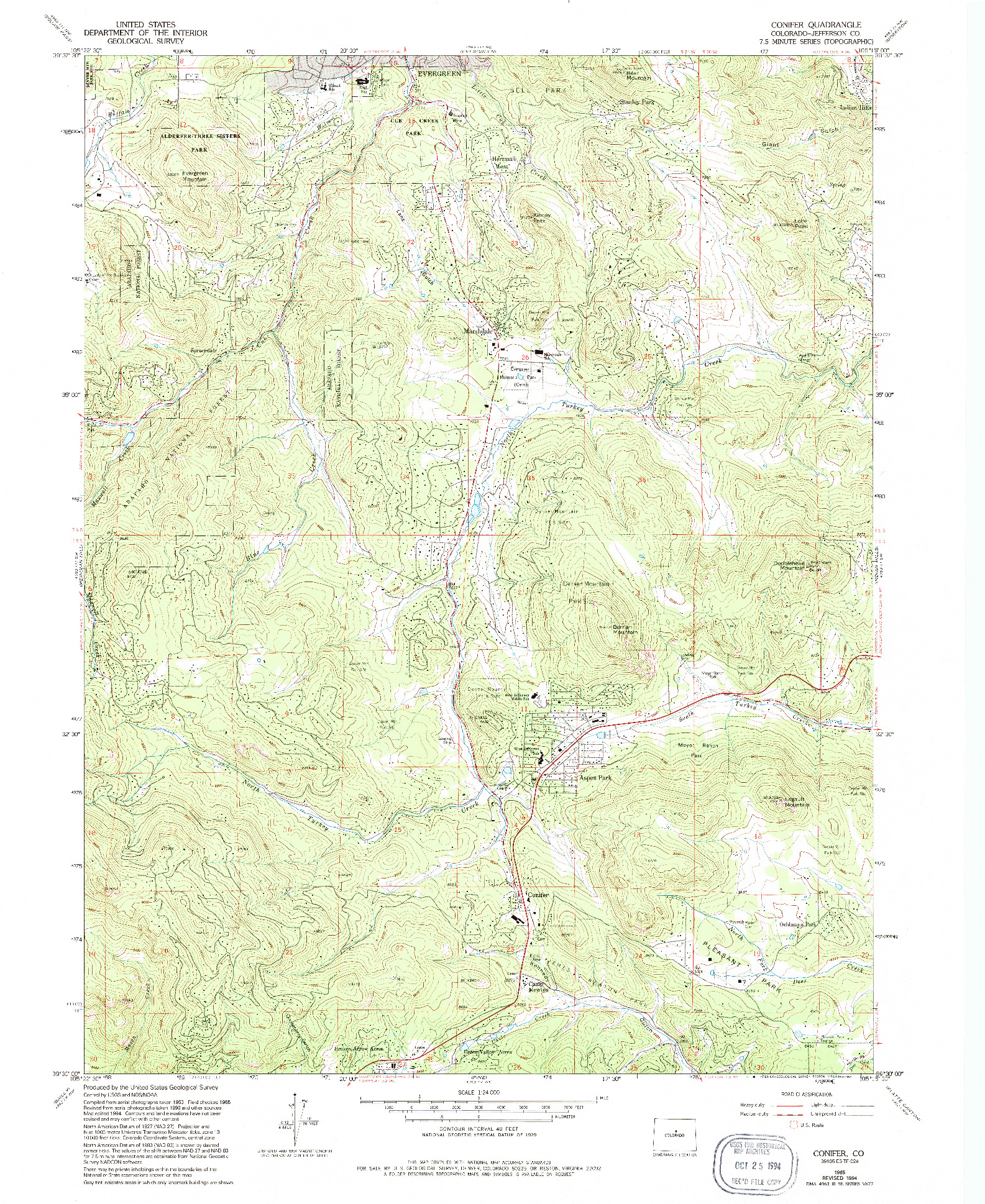 USGS 1:24000-SCALE QUADRANGLE FOR CONIFER, CO 1965