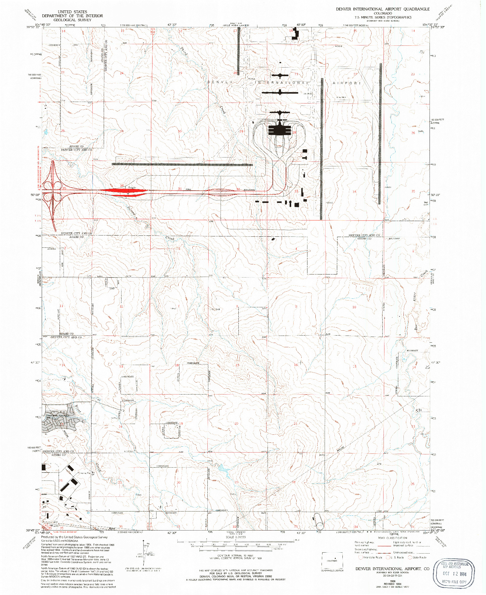 USGS 1:24000-SCALE QUADRANGLE FOR DENVER INTERNATIONAL AIRPORT, CO 1966