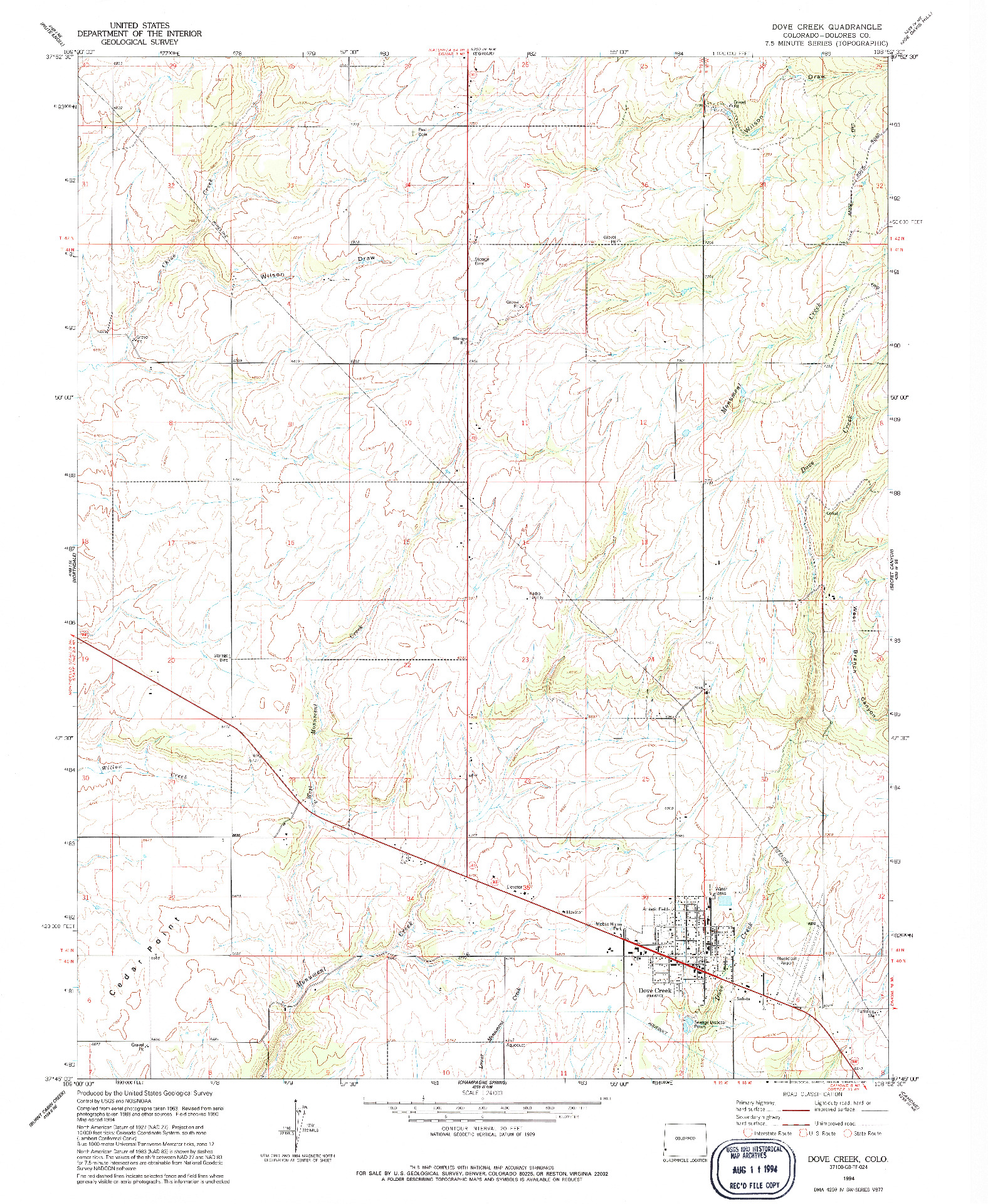 USGS 1:24000-SCALE QUADRANGLE FOR DOVE CREEK, CO 1994