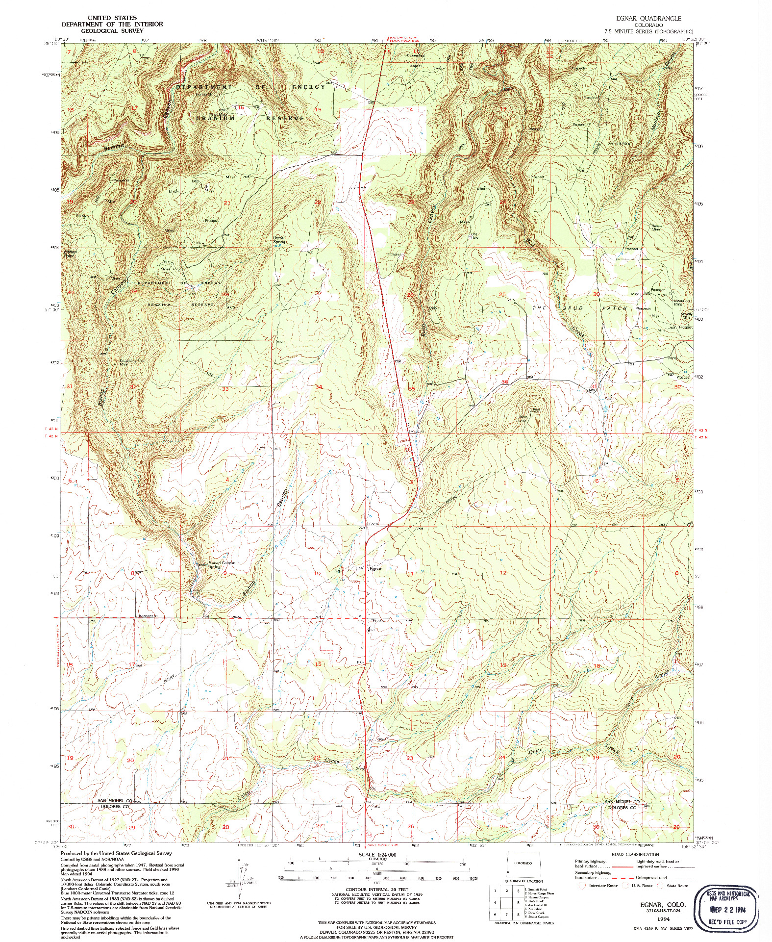 USGS 1:24000-SCALE QUADRANGLE FOR EGNAR, CO 1994
