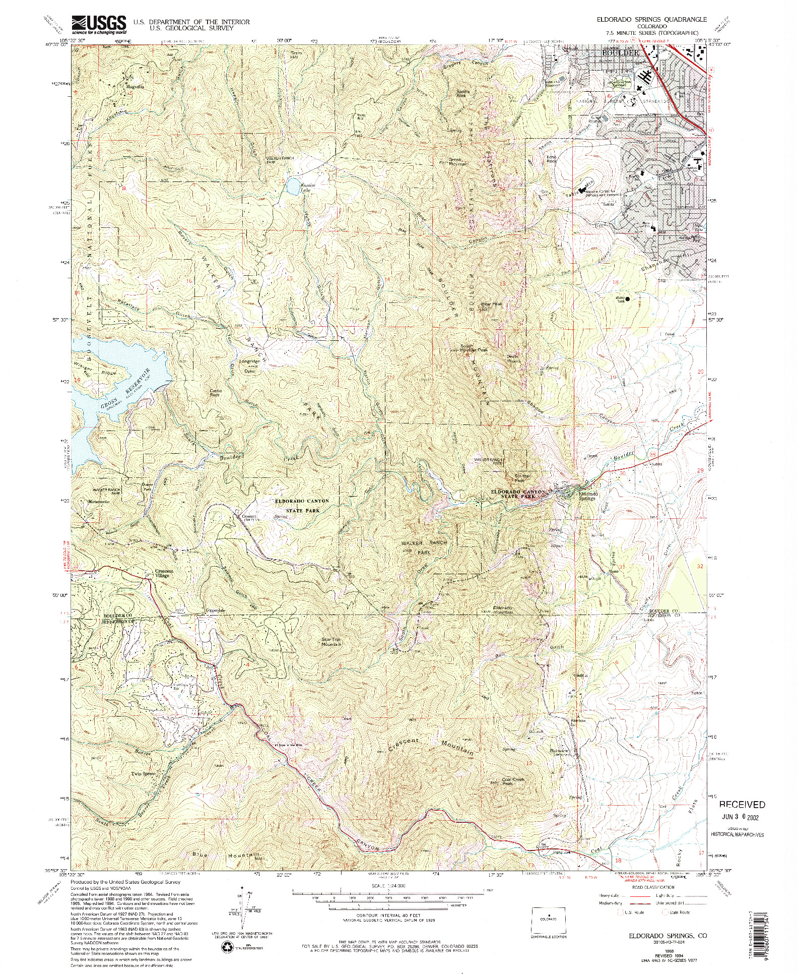 USGS 1:24000-SCALE QUADRANGLE FOR ELDORADO SPRINGS, CO 1965