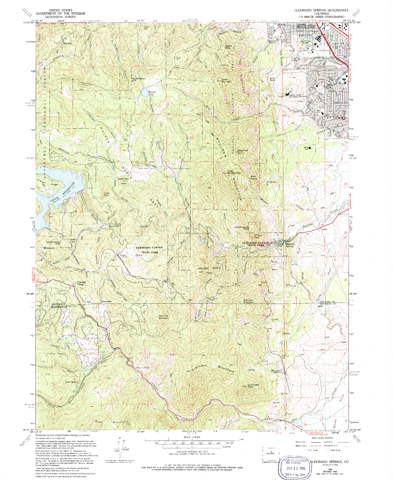 USGS 1:24000-SCALE QUADRANGLE FOR ELDORADO SPRINGS, CO 1965