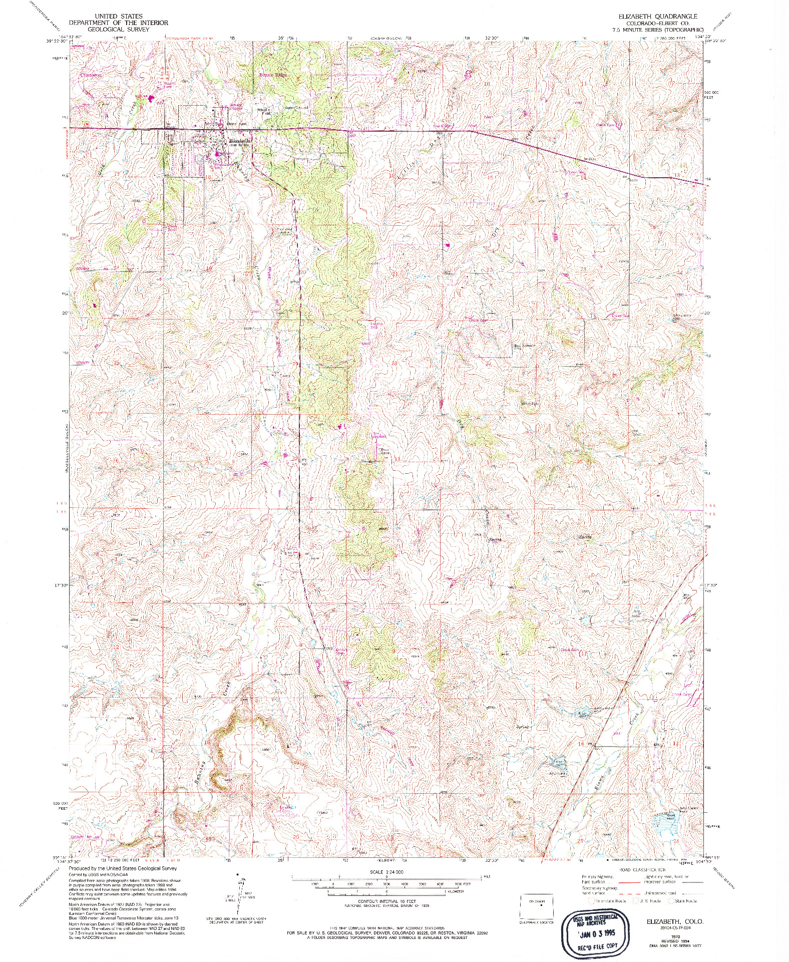 USGS 1:24000-SCALE QUADRANGLE FOR ELIZABETH, CO 1970