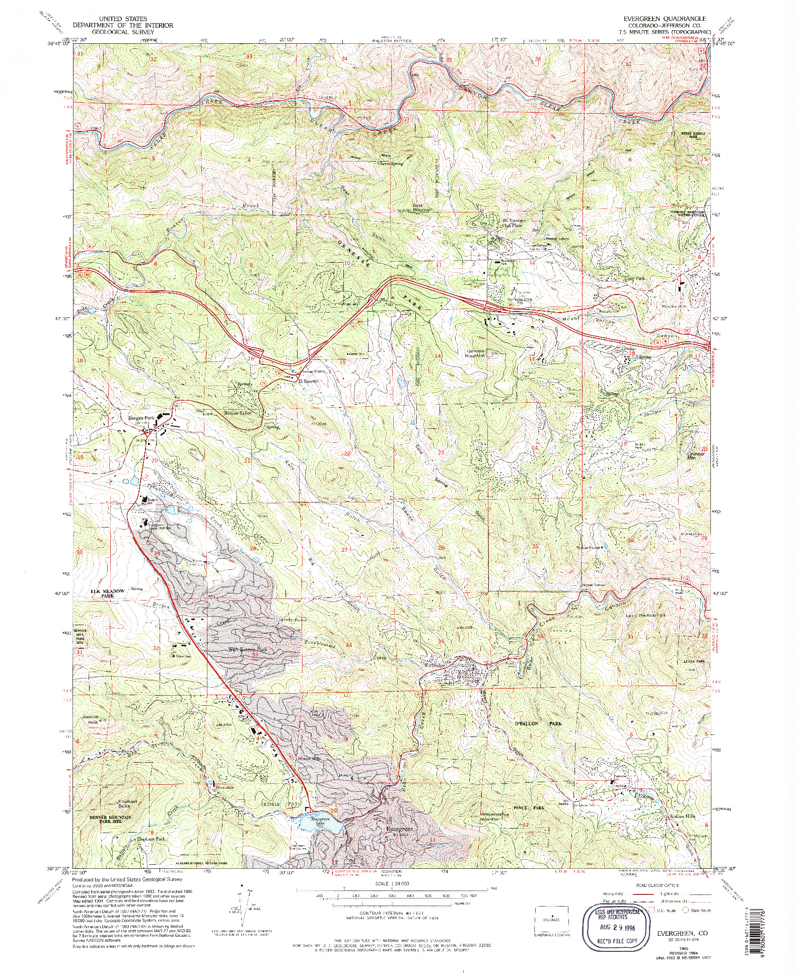 USGS 1:24000-SCALE QUADRANGLE FOR EVERGREEN, CO 1965