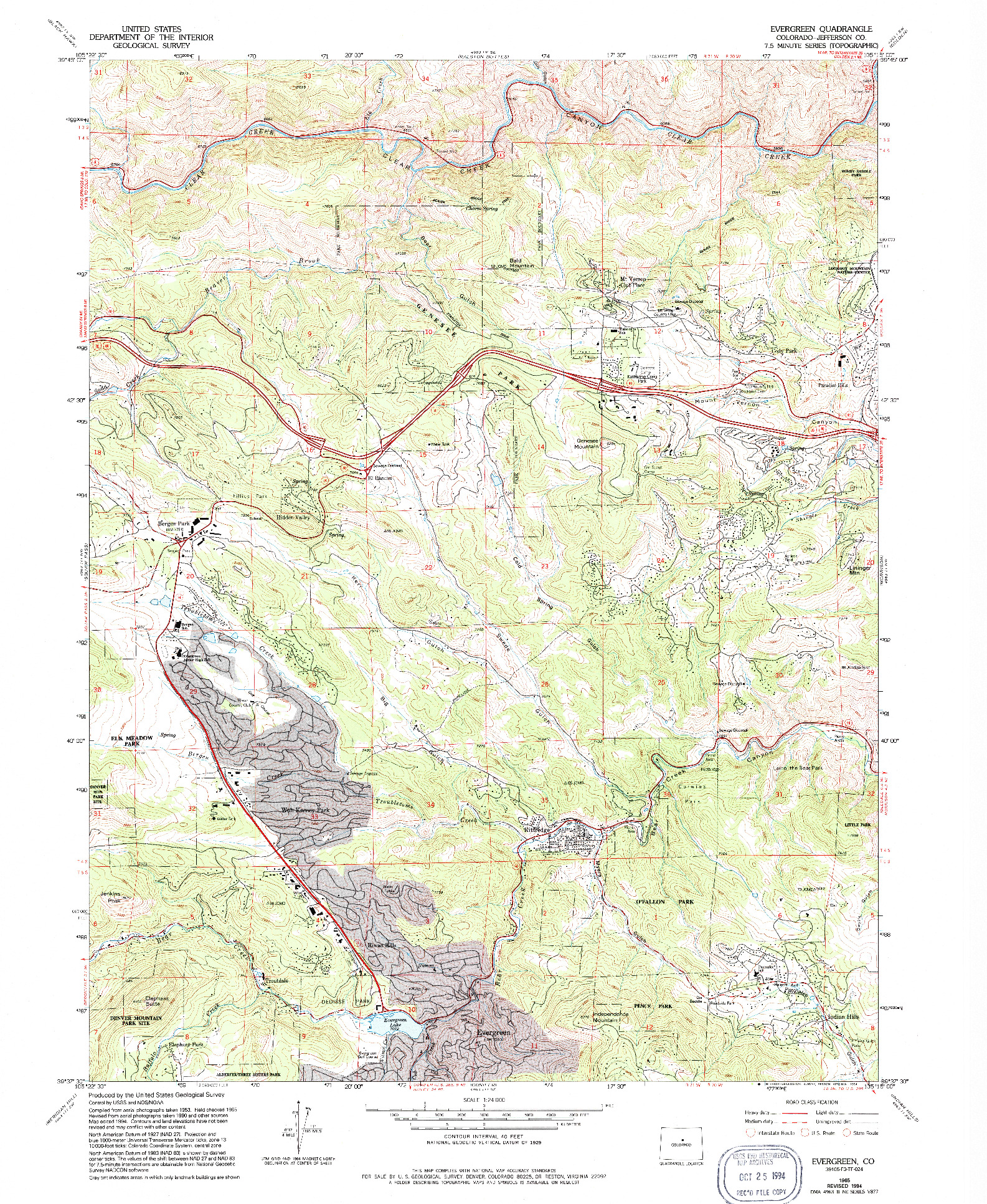 USGS 1:24000-SCALE QUADRANGLE FOR EVERGREEN, CO 1965