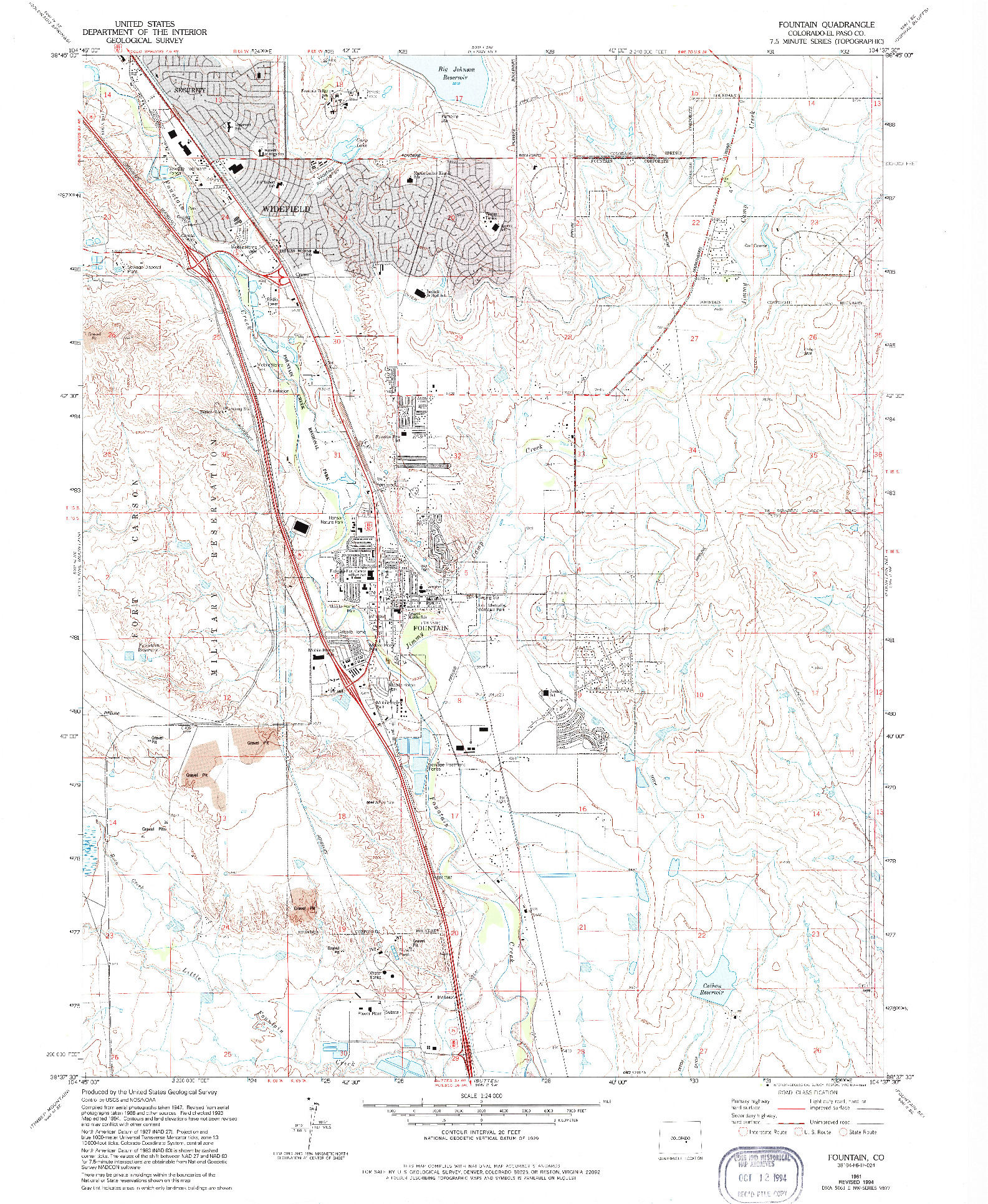 USGS 1:24000-SCALE QUADRANGLE FOR FOUNTAIN, CO 1961