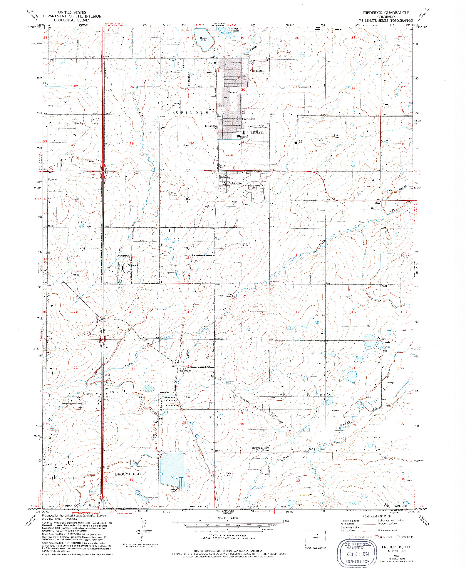 USGS 1:24000-SCALE QUADRANGLE FOR FREDERICK, CO 1950