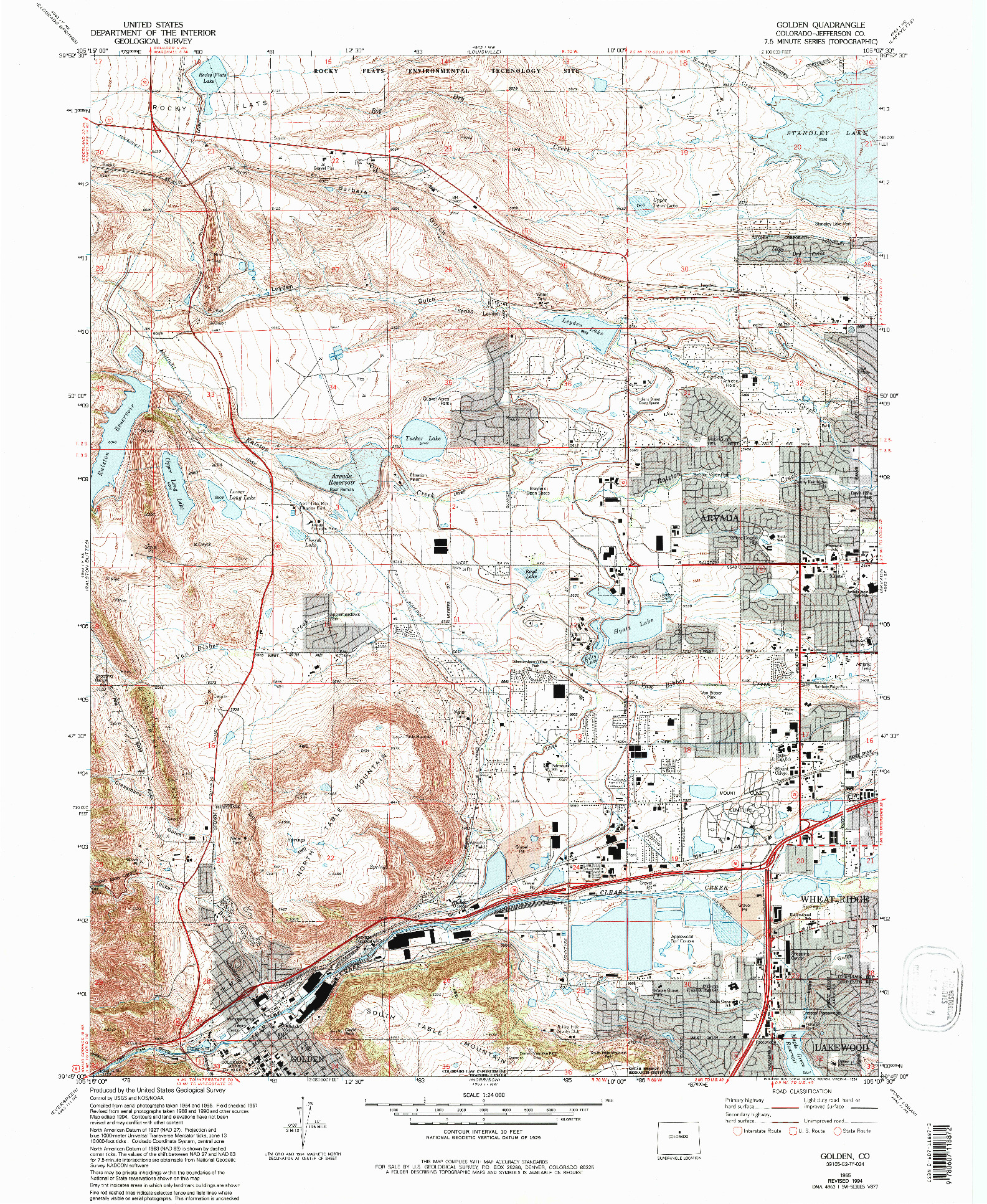 USGS 1:24000-SCALE QUADRANGLE FOR GOLDEN, CO 1965