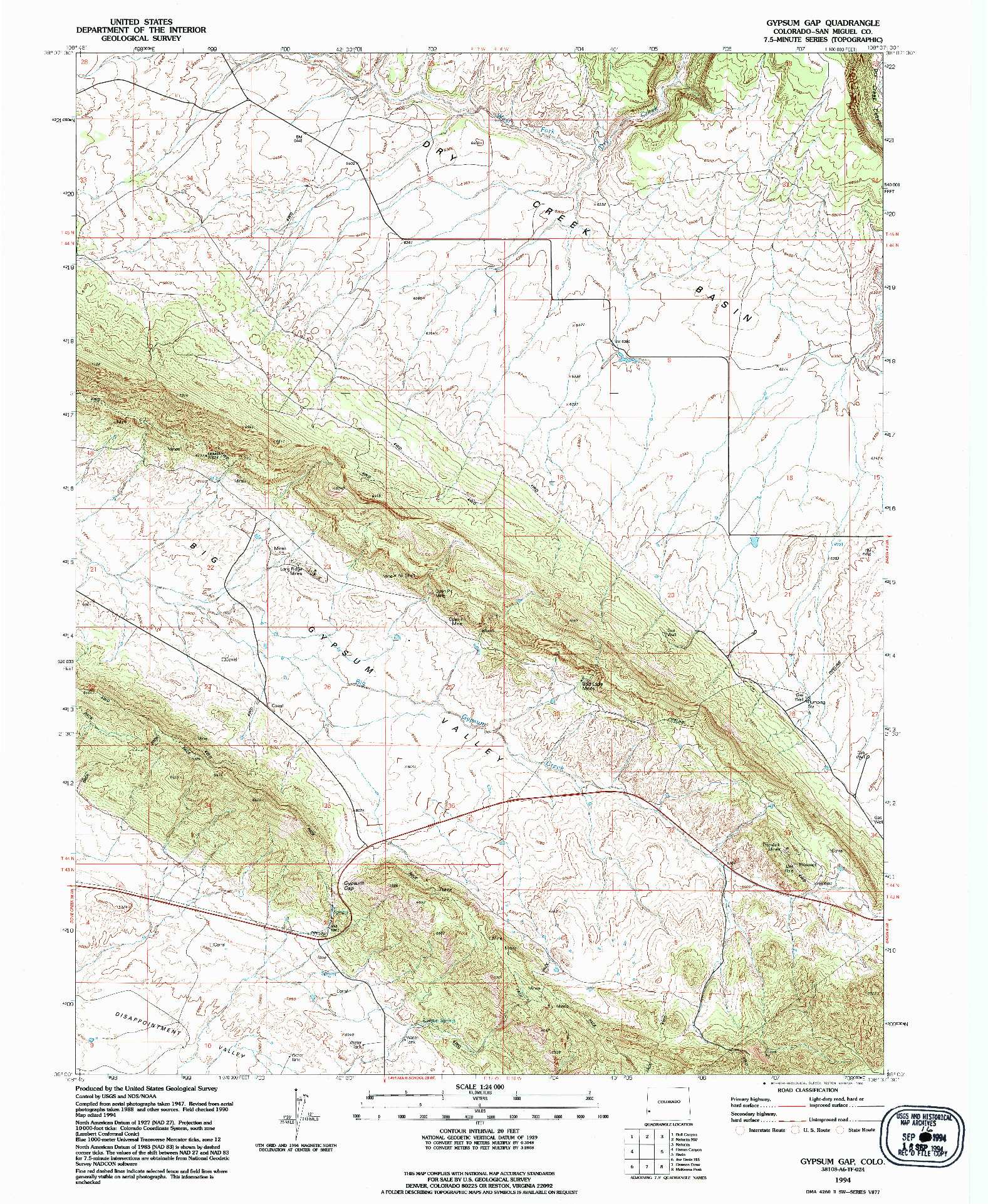 USGS 1:24000-SCALE QUADRANGLE FOR GYPSUM GAP, CO 1994
