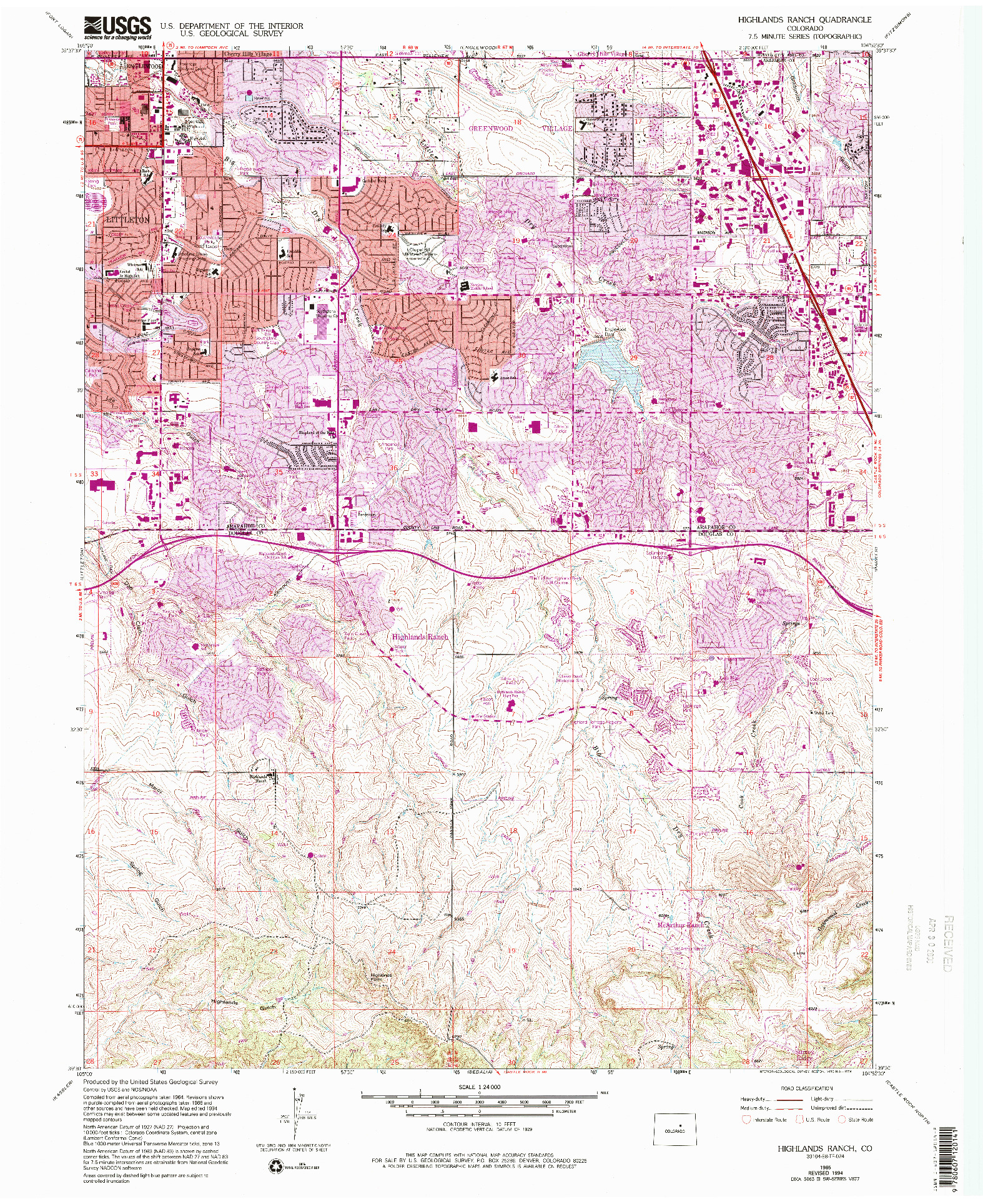 USGS 1:24000-SCALE QUADRANGLE FOR HIGHLANDS RANCH, CO 1965