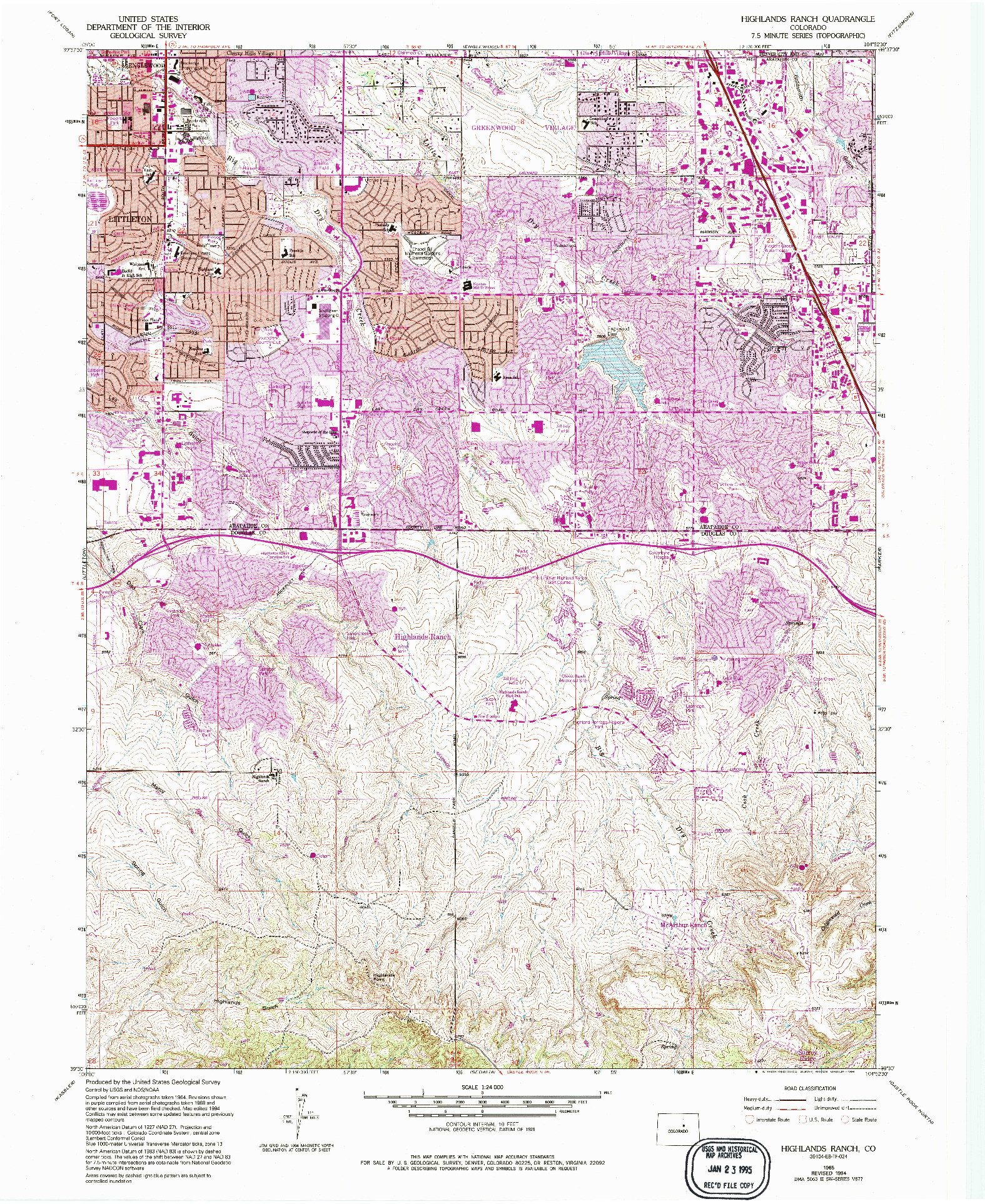 USGS 1:24000-SCALE QUADRANGLE FOR HIGHLANDS RANCH, CO 1965