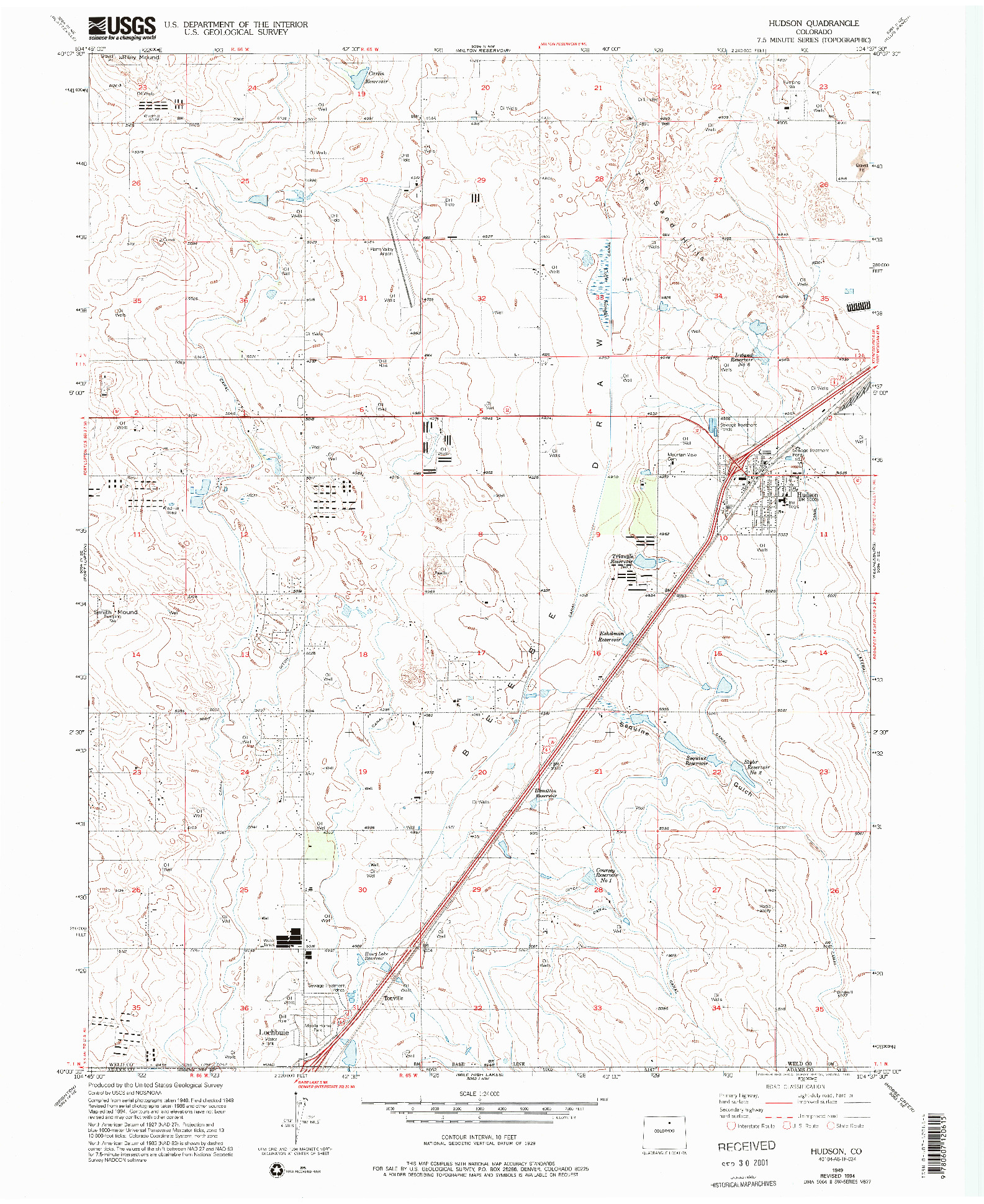 USGS 1:24000-SCALE QUADRANGLE FOR HUDSON, CO 1949