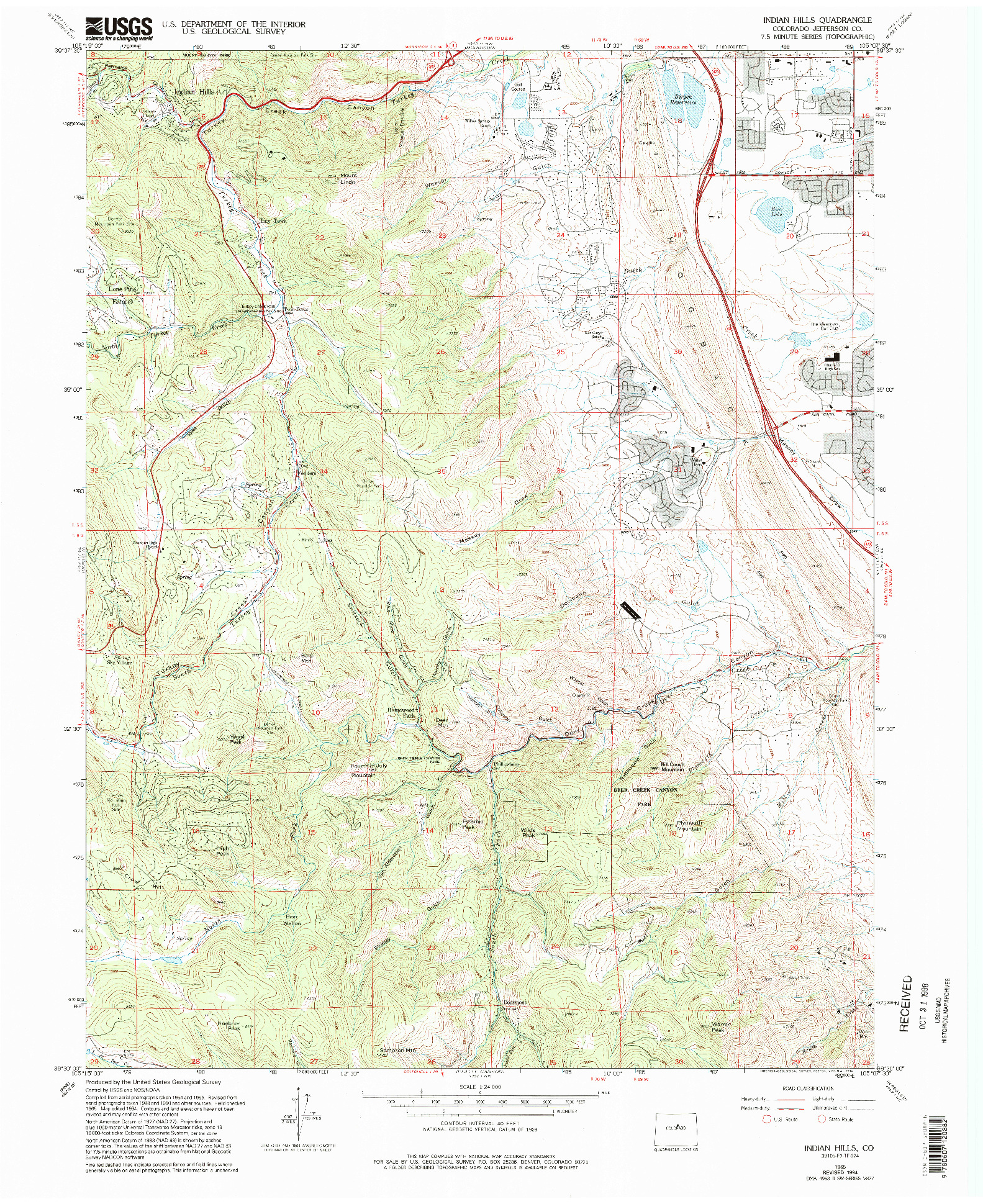 USGS 1:24000-SCALE QUADRANGLE FOR INDIAN HILLS, CO 1965