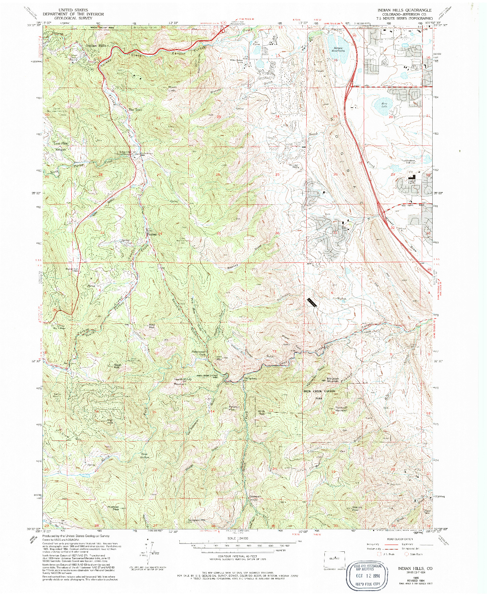 USGS 1:24000-SCALE QUADRANGLE FOR INDIAN HILLS, CO 1965