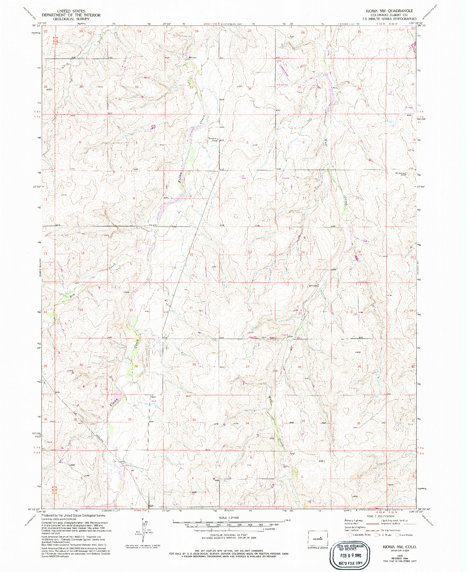 USGS 1:24000-SCALE QUADRANGLE FOR KIOWA NW, CO 1970