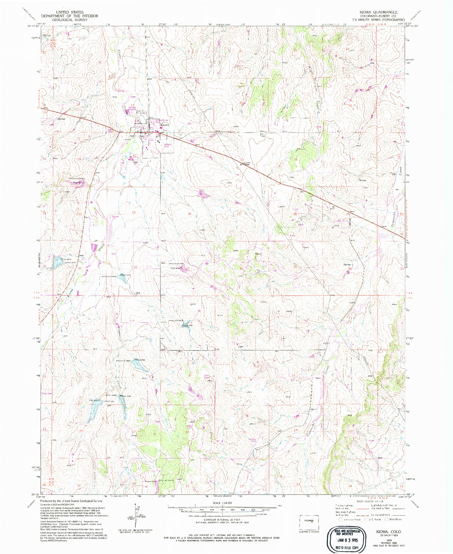 USGS 1:24000-SCALE QUADRANGLE FOR KIOWA, CO 1970