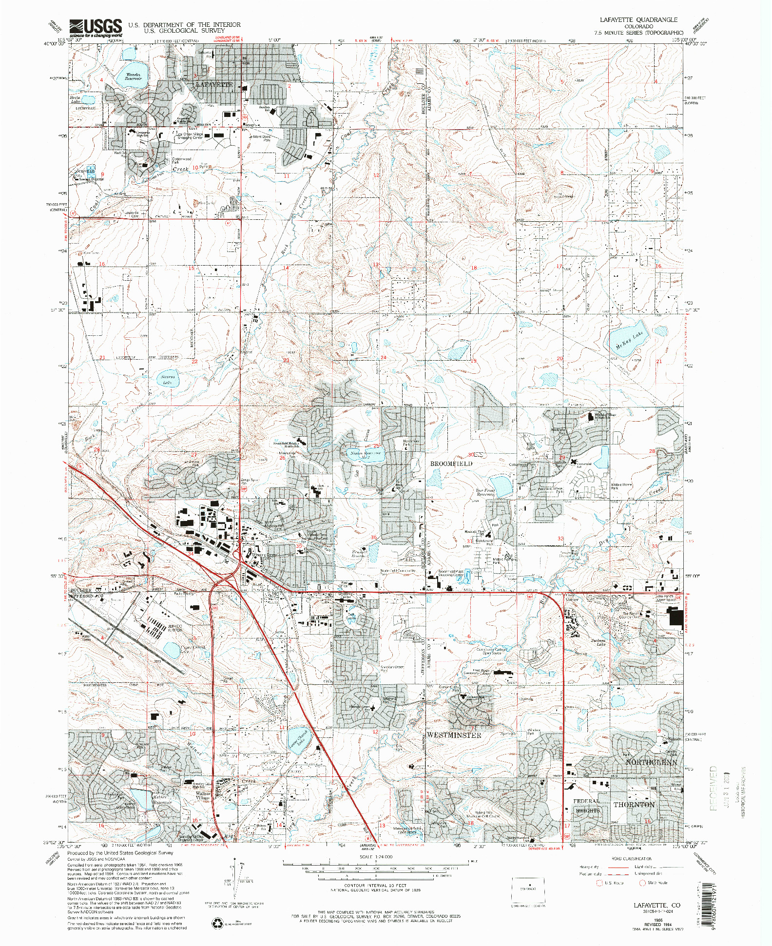 USGS 1:24000-SCALE QUADRANGLE FOR LAFAYETTE, CO 1965