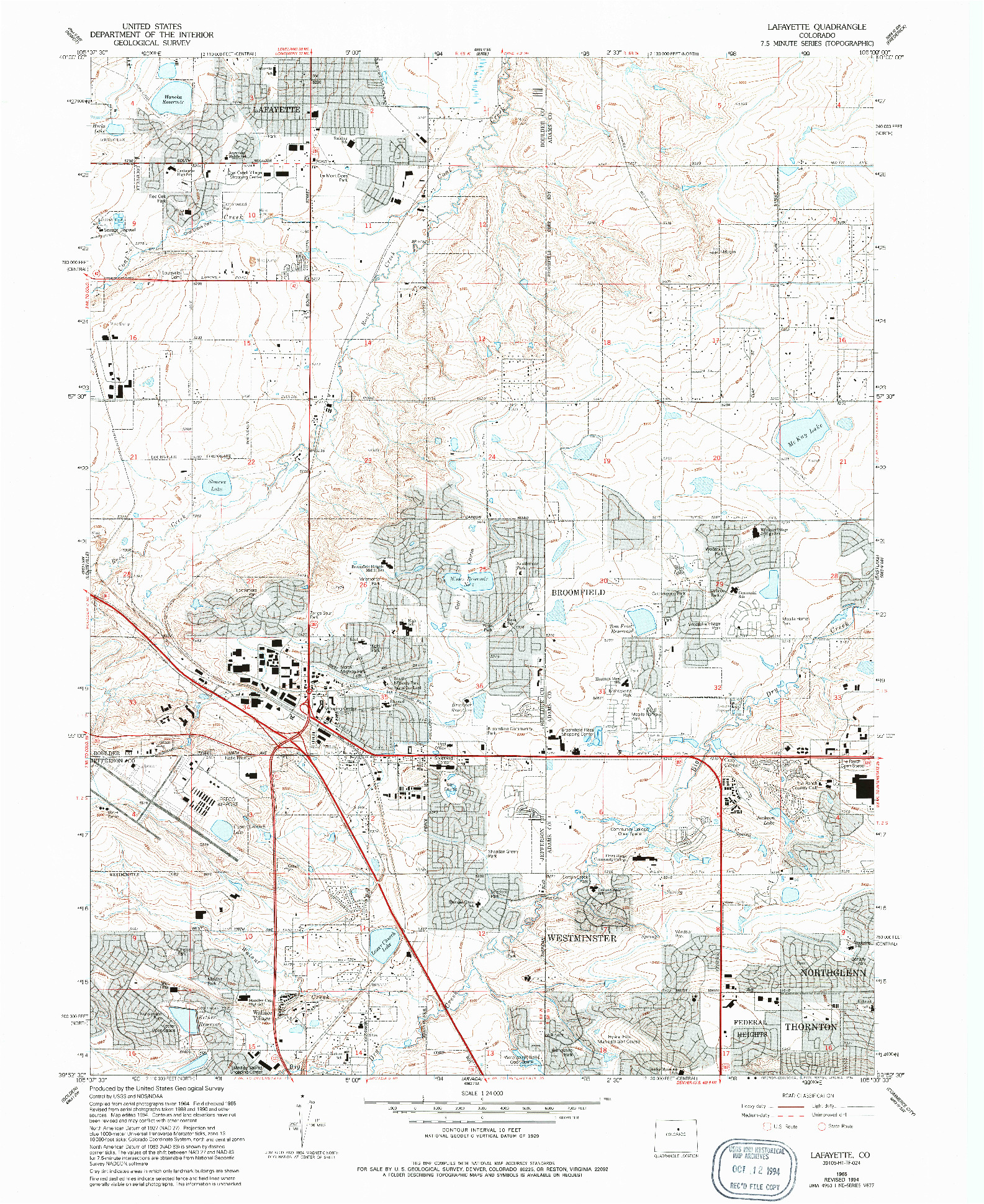 USGS 1:24000-SCALE QUADRANGLE FOR LAFAYETTE, CO 1965