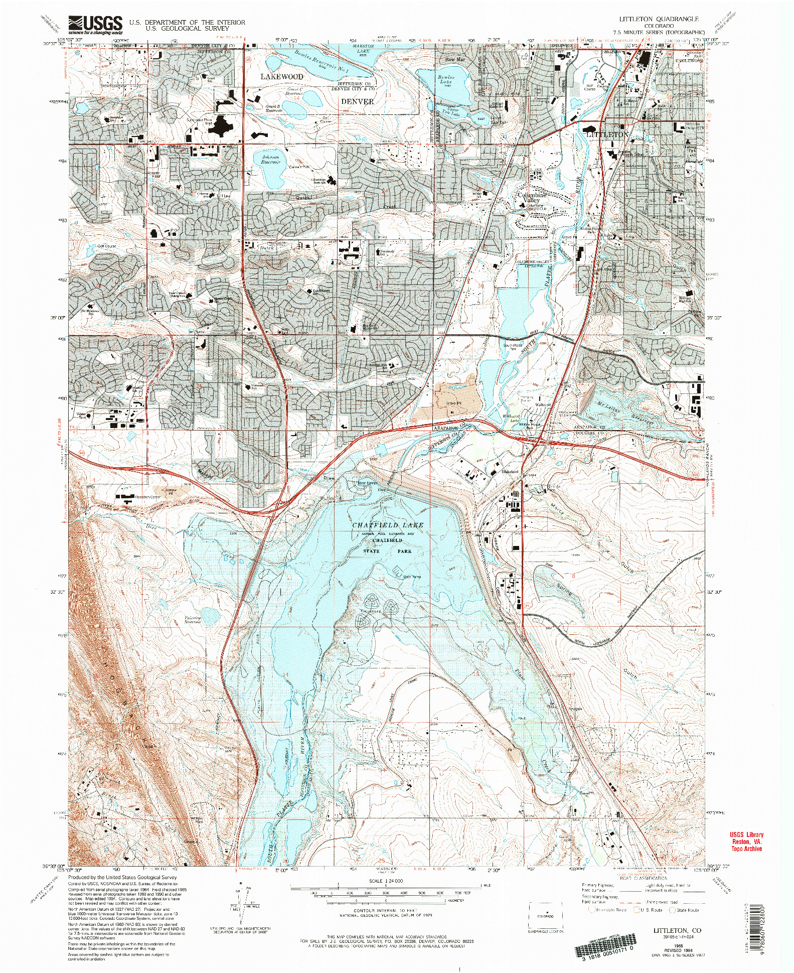 USGS 1:24000-SCALE QUADRANGLE FOR LITTLETON, CO 1965