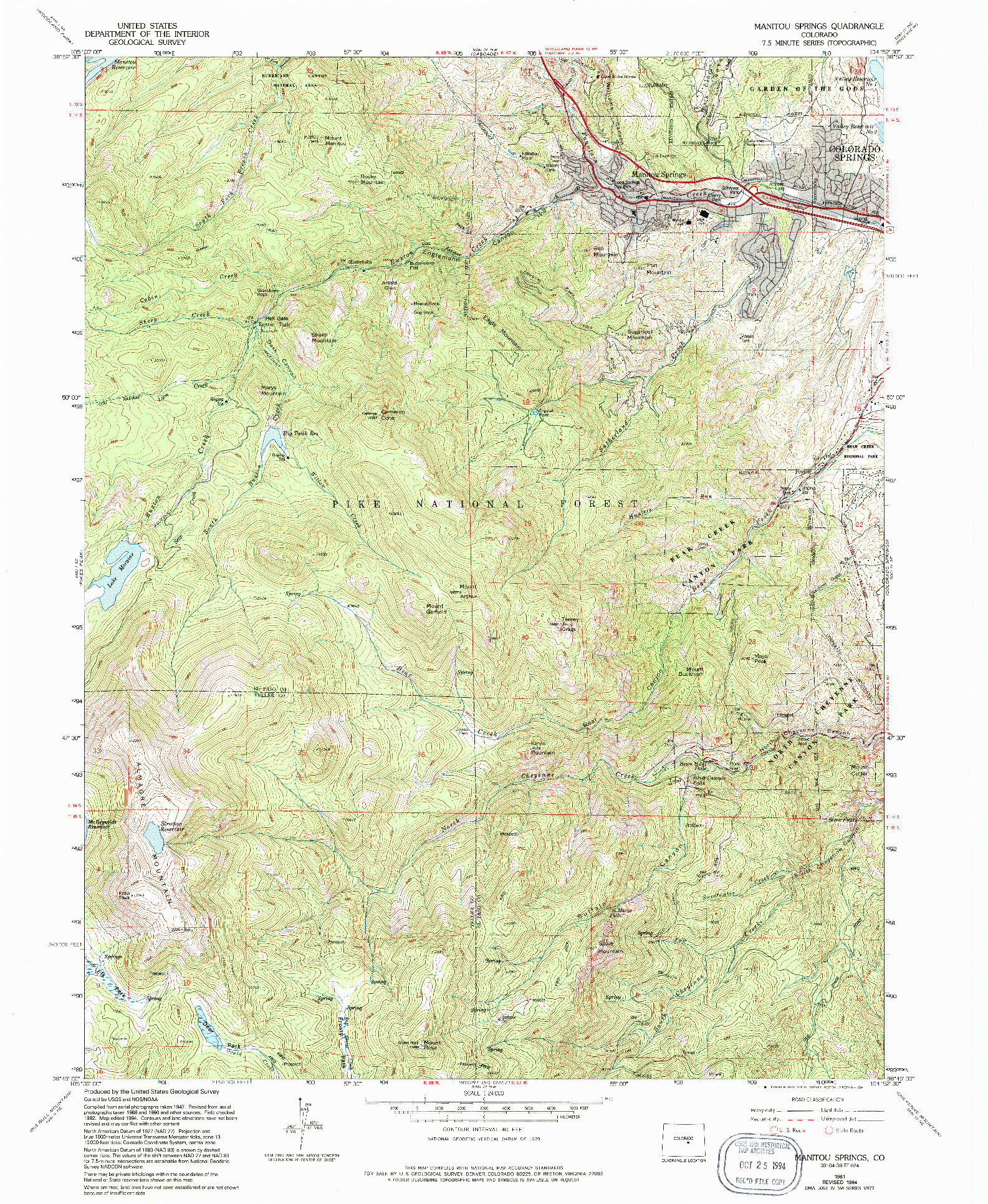 USGS 1:24000-SCALE QUADRANGLE FOR MANITOU SPRINGS, CO 1961