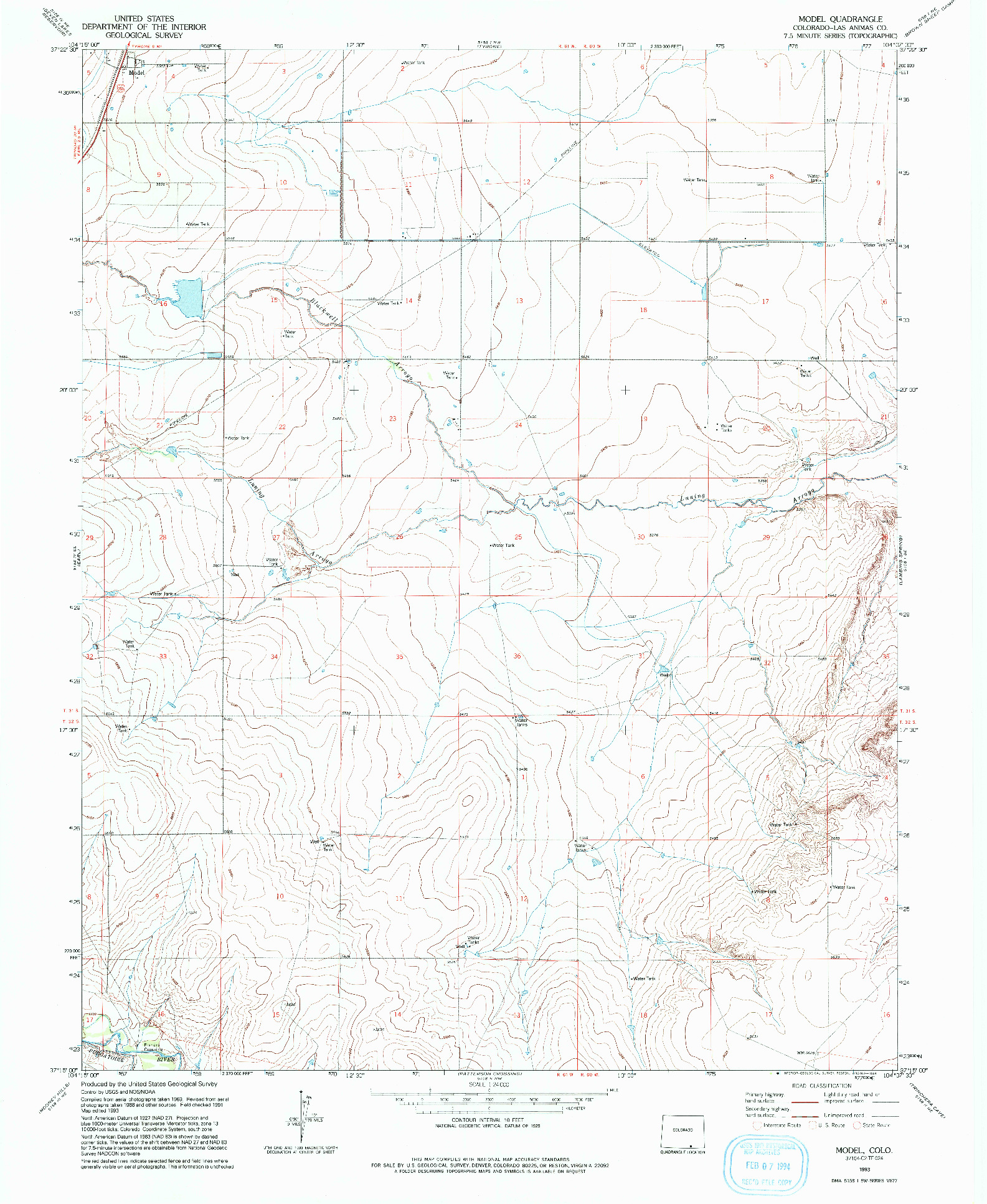 USGS 1:24000-SCALE QUADRANGLE FOR MODEL, CO 1993