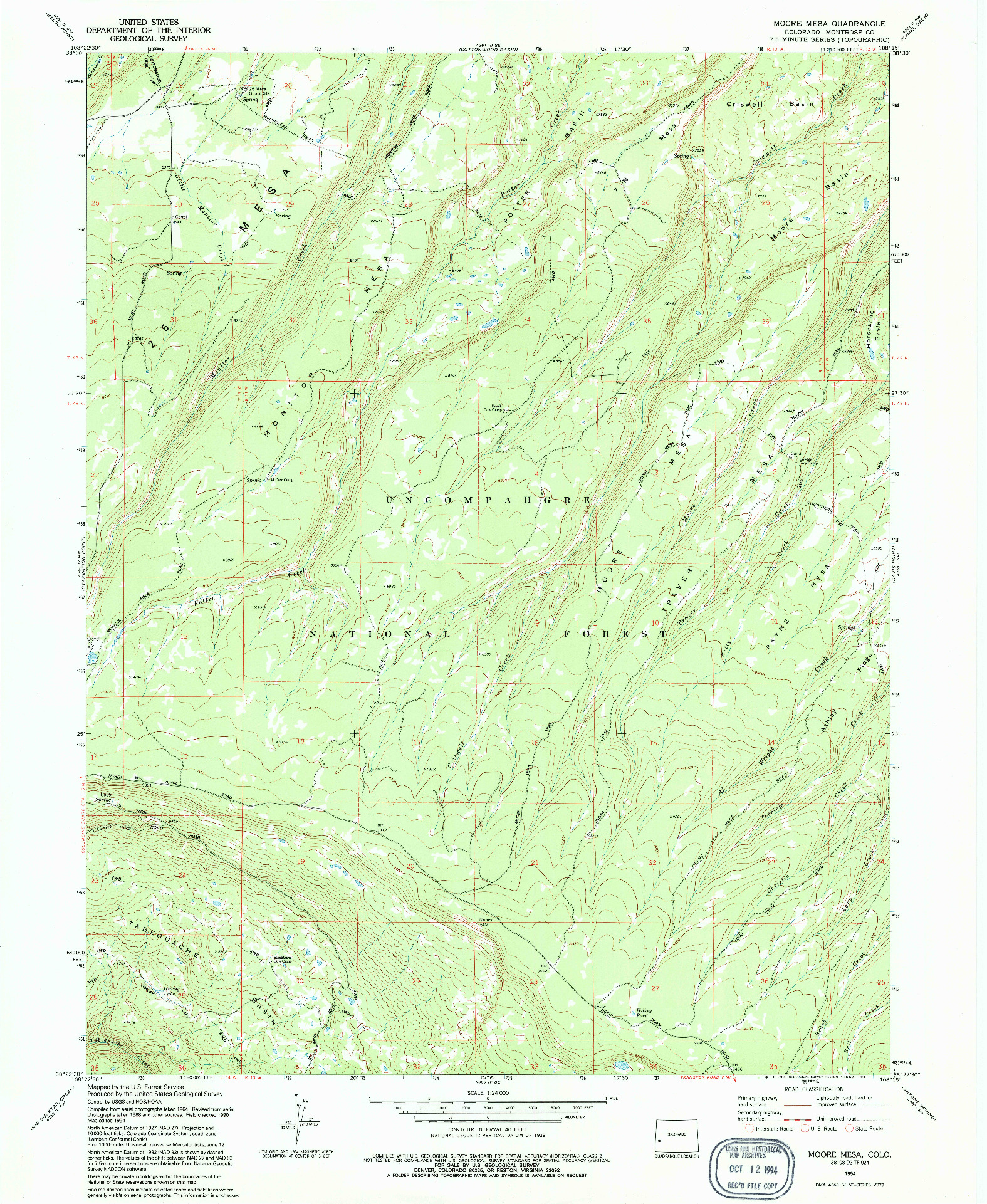 USGS 1:24000-SCALE QUADRANGLE FOR MOORE MESA, CO 1994