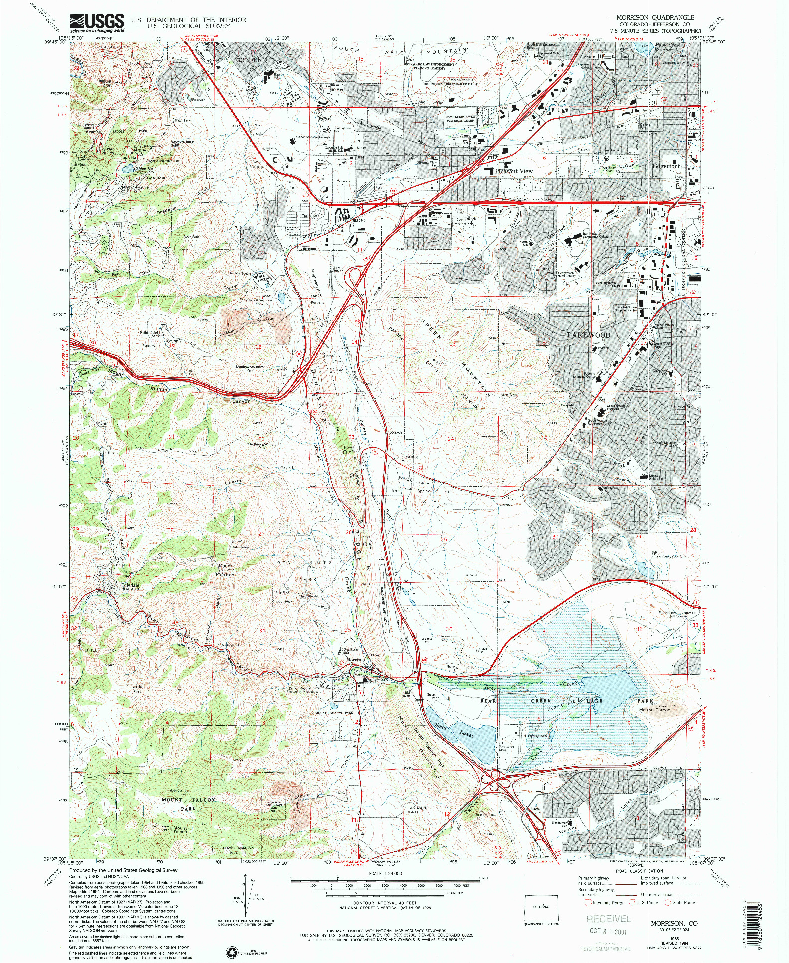 USGS 1:24000-SCALE QUADRANGLE FOR MORRISON, CO 1965
