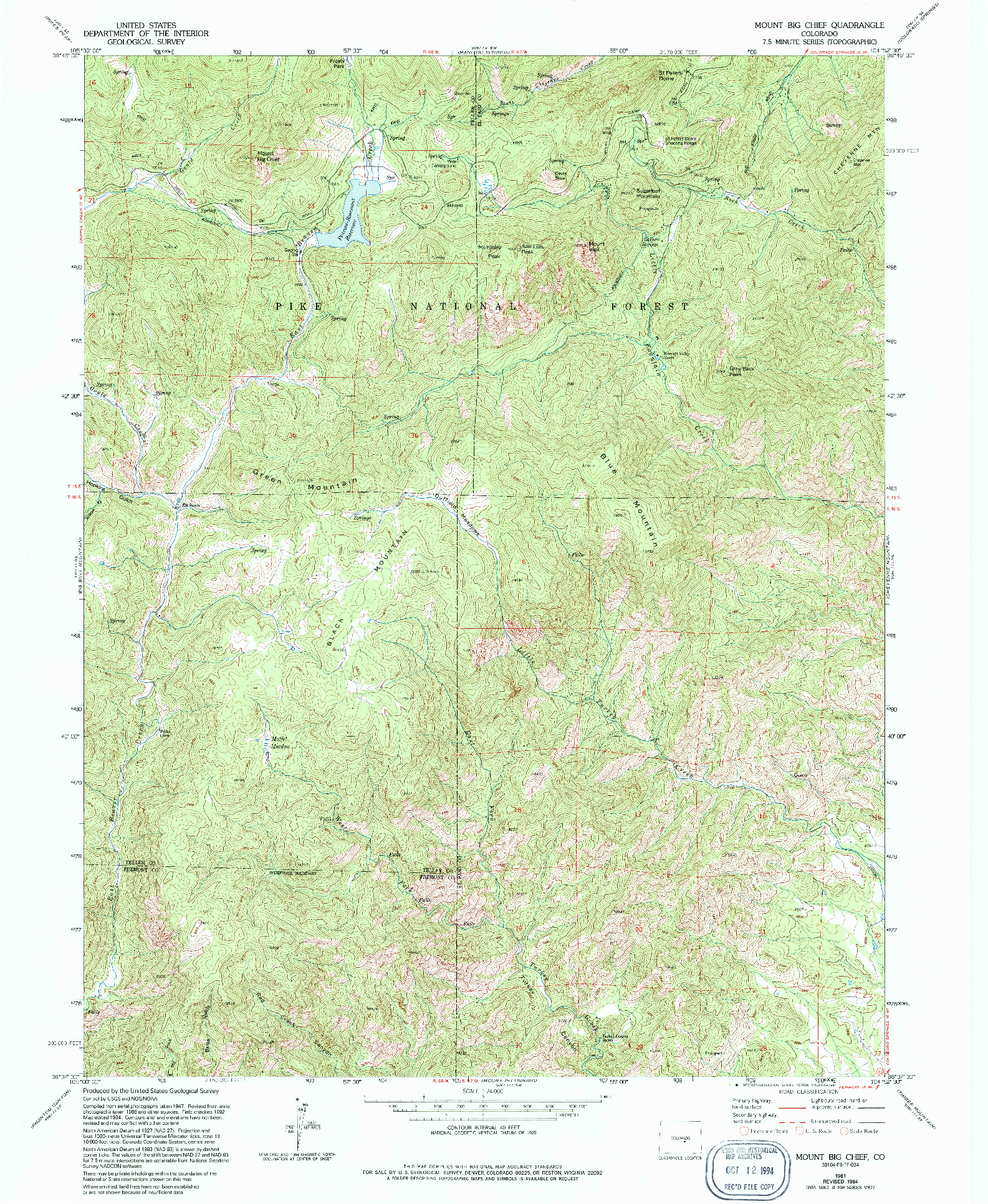 USGS 1:24000-SCALE QUADRANGLE FOR MOUNT BIG CHIEF, CO 1961