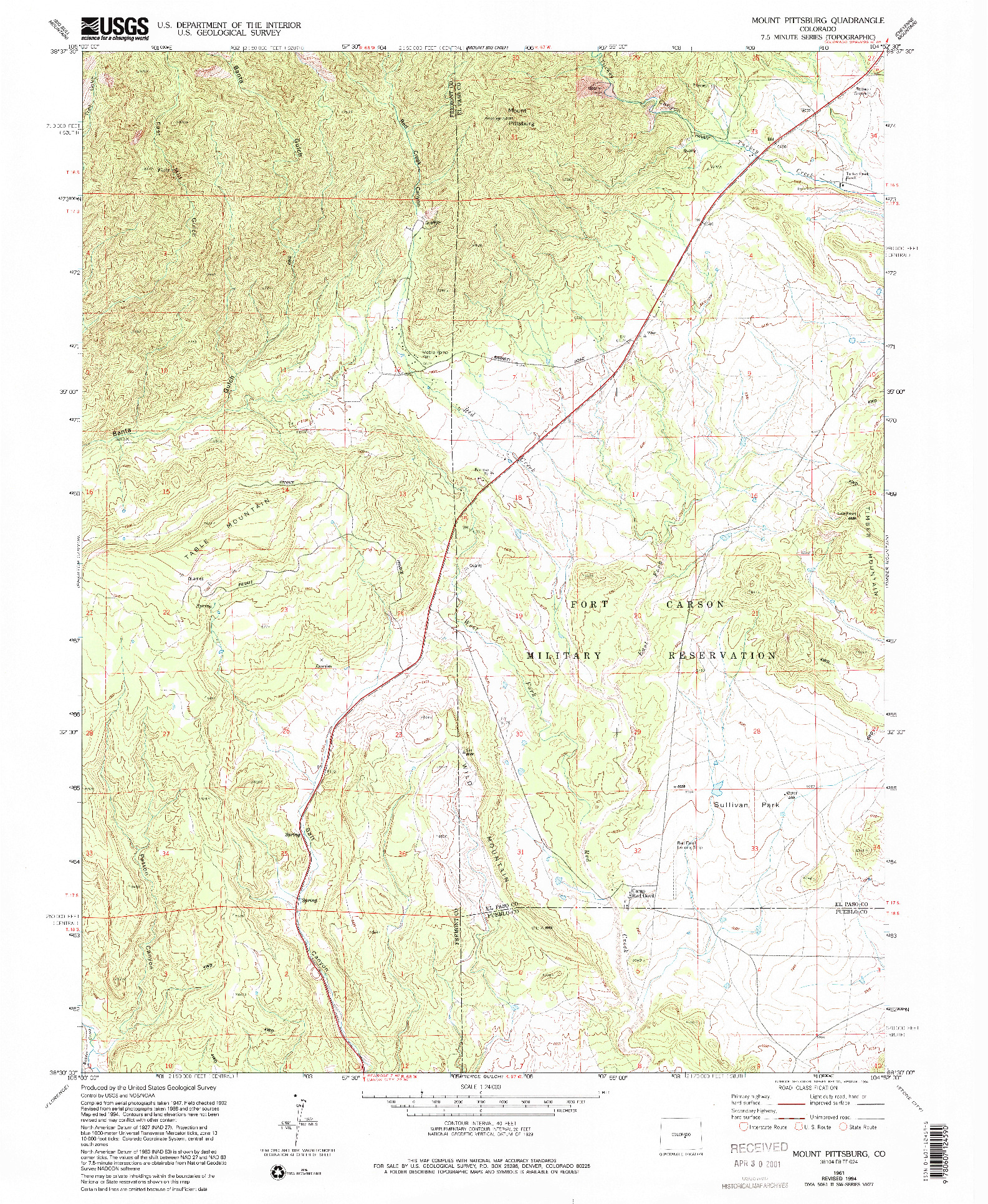 USGS 1:24000-SCALE QUADRANGLE FOR MOUNT PITTSBURG, CO 1961