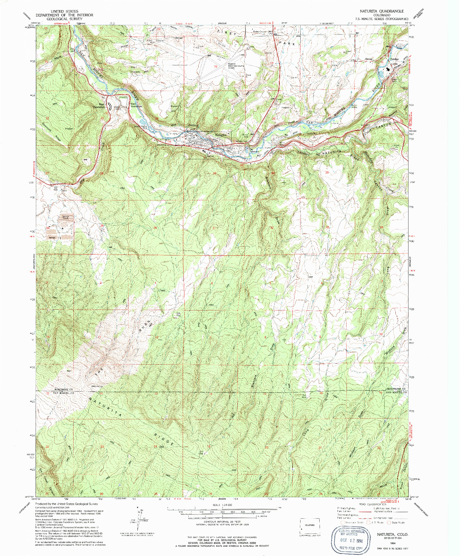 USGS 1:24000-SCALE QUADRANGLE FOR NATURITA, CO 1994