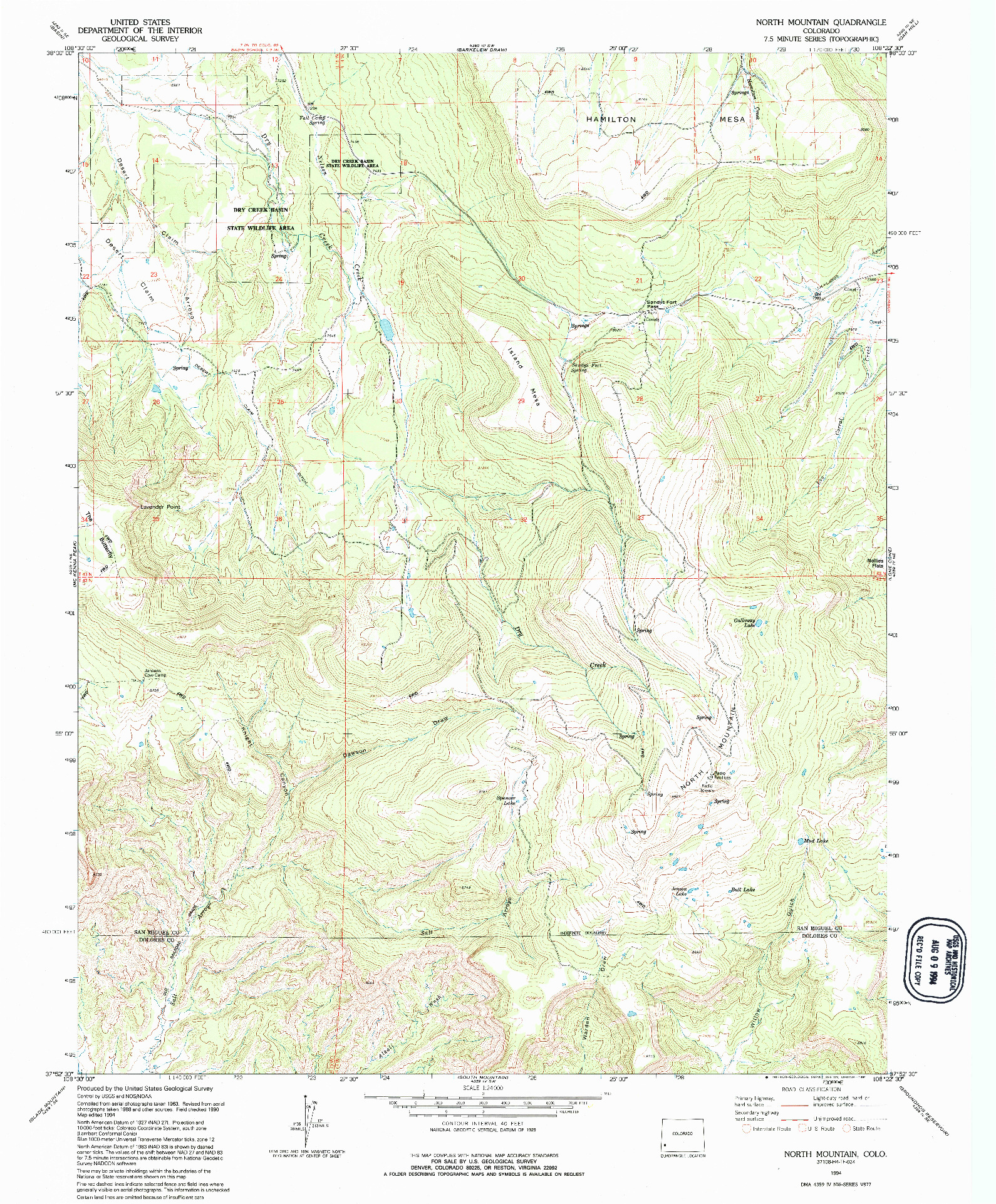 USGS 1:24000-SCALE QUADRANGLE FOR NORTH MOUNTAIN, CO 1994