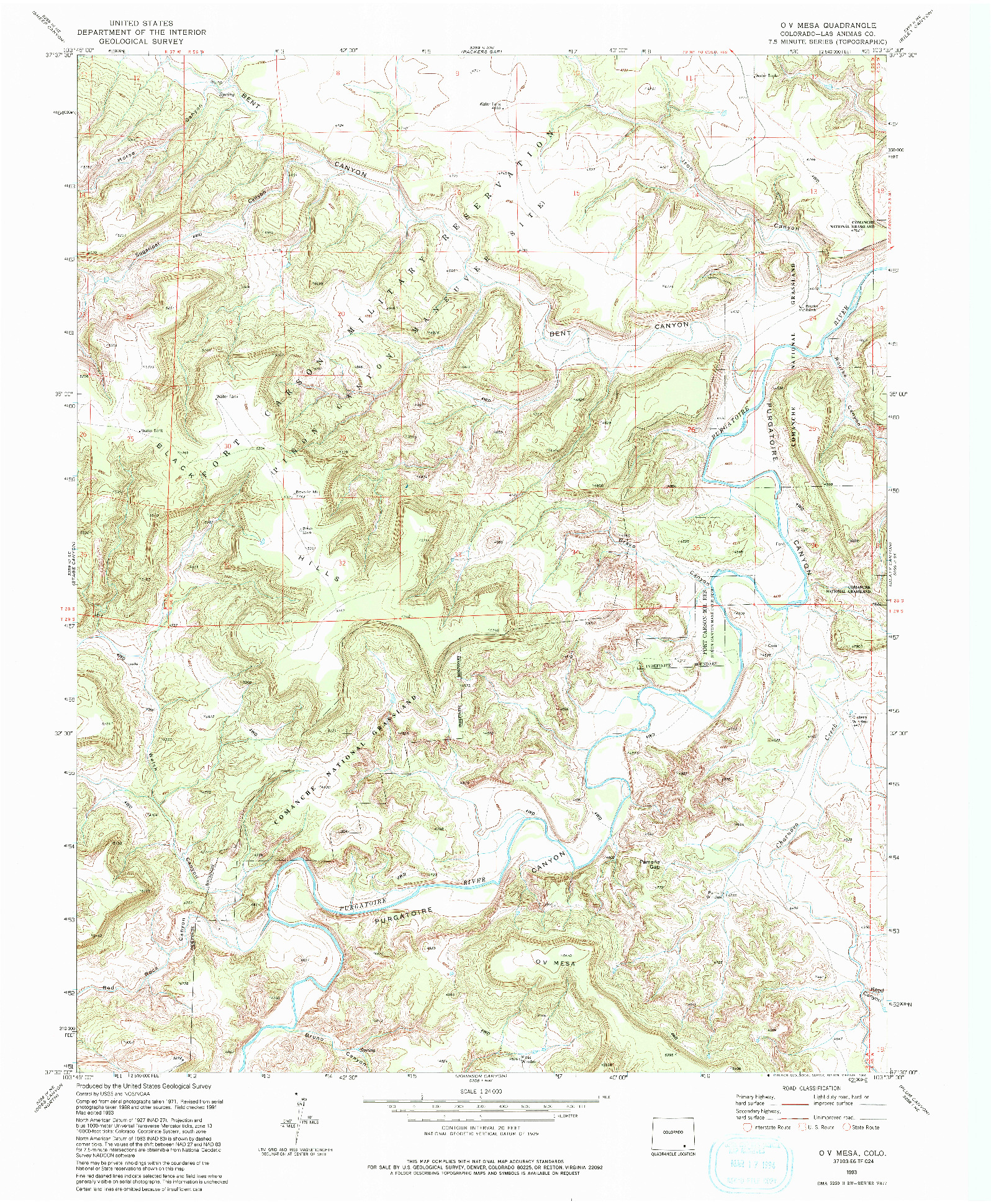 USGS 1:24000-SCALE QUADRANGLE FOR O V MESA, CO 1993