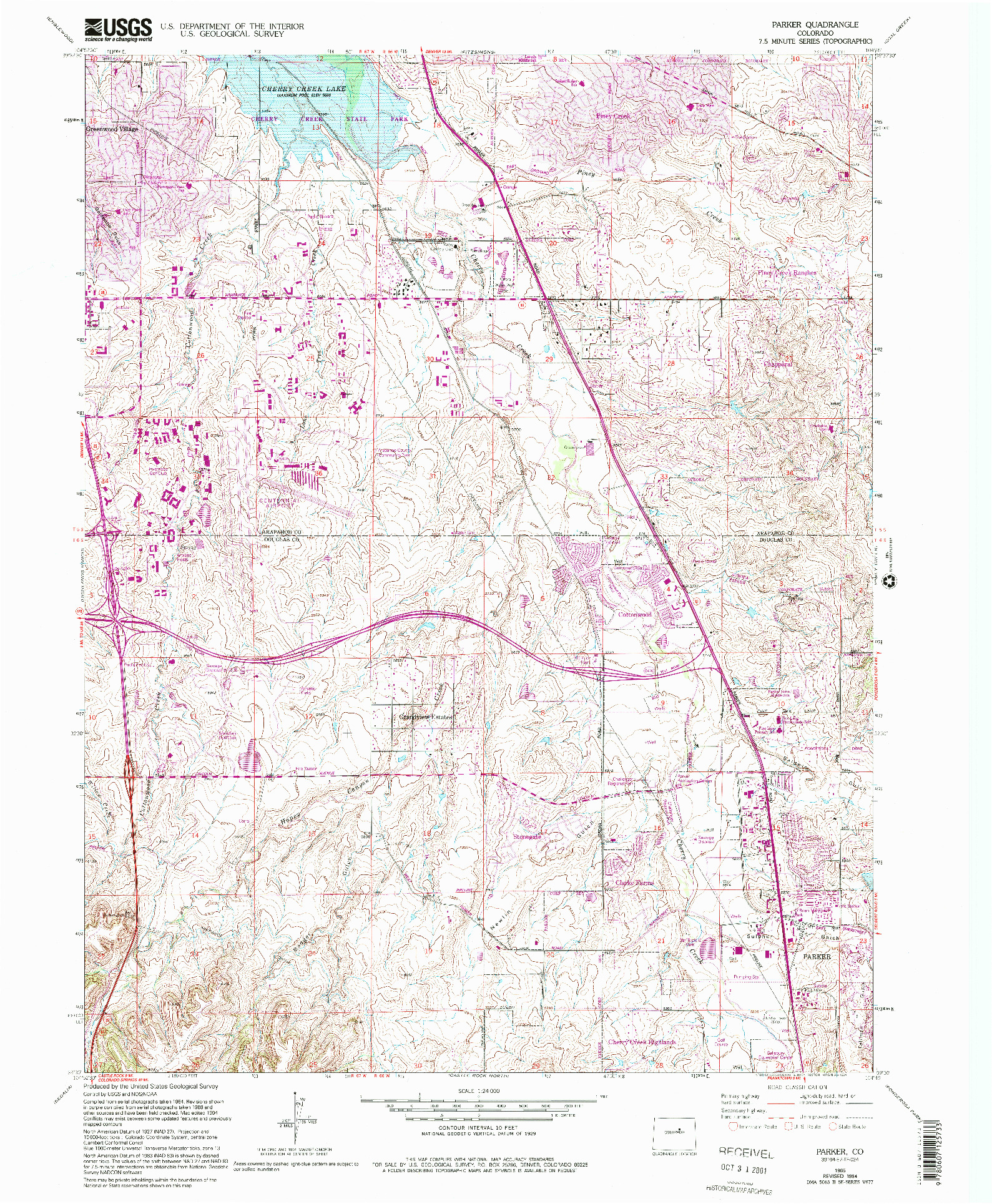 USGS 1:24000-SCALE QUADRANGLE FOR PARKER, CO 1965